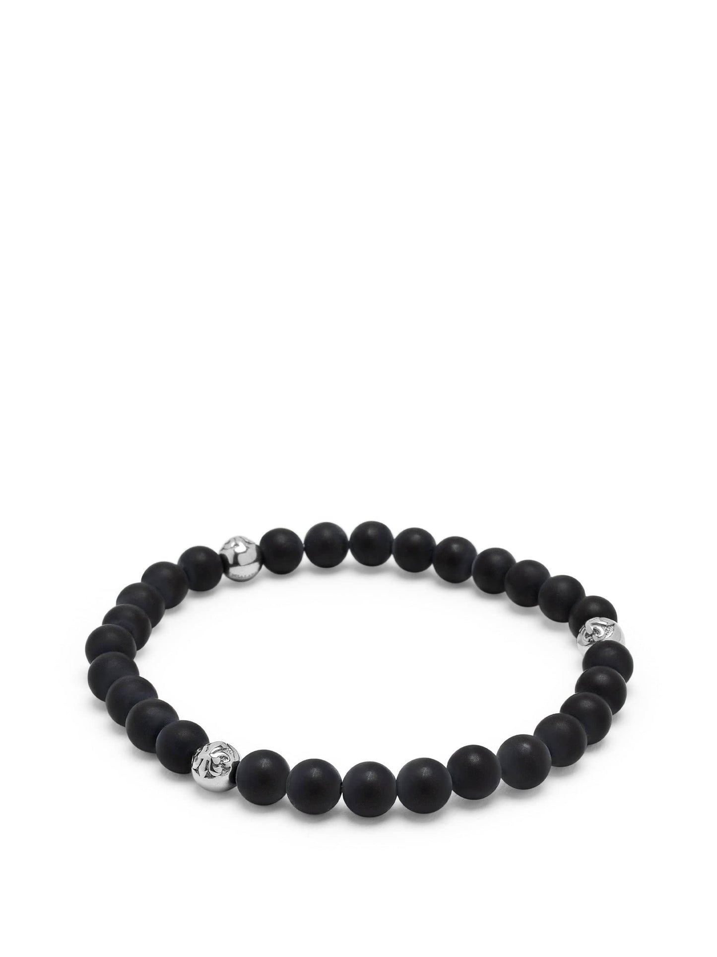 6mm Matte Black Onyx Bracelet with Silver Balls