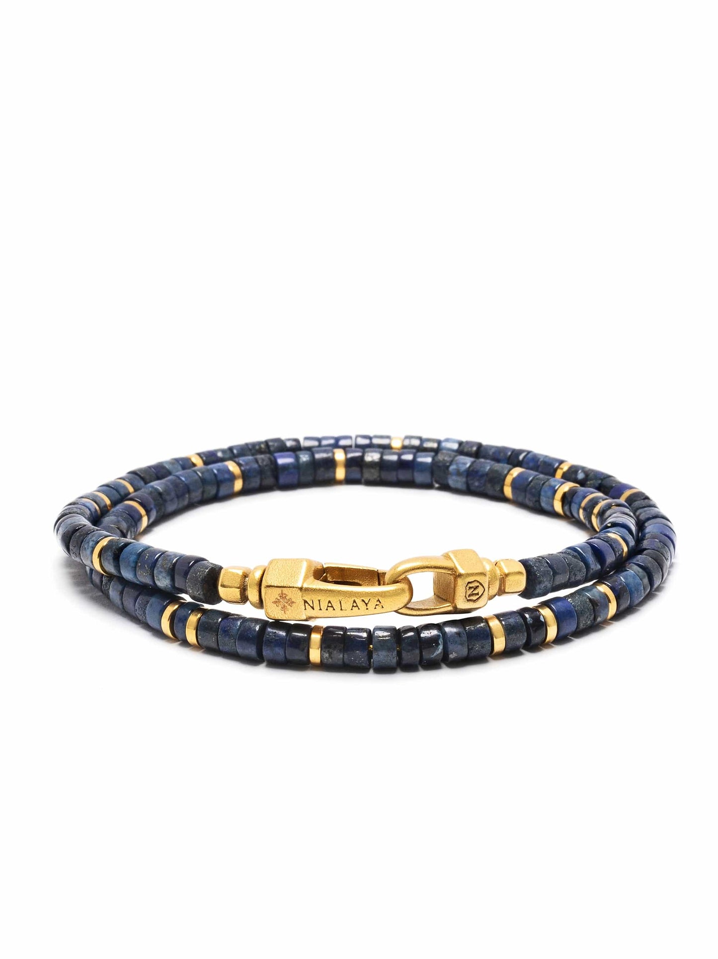 Blue Lapis Heishi Wrap Bracelet with Gold Lock