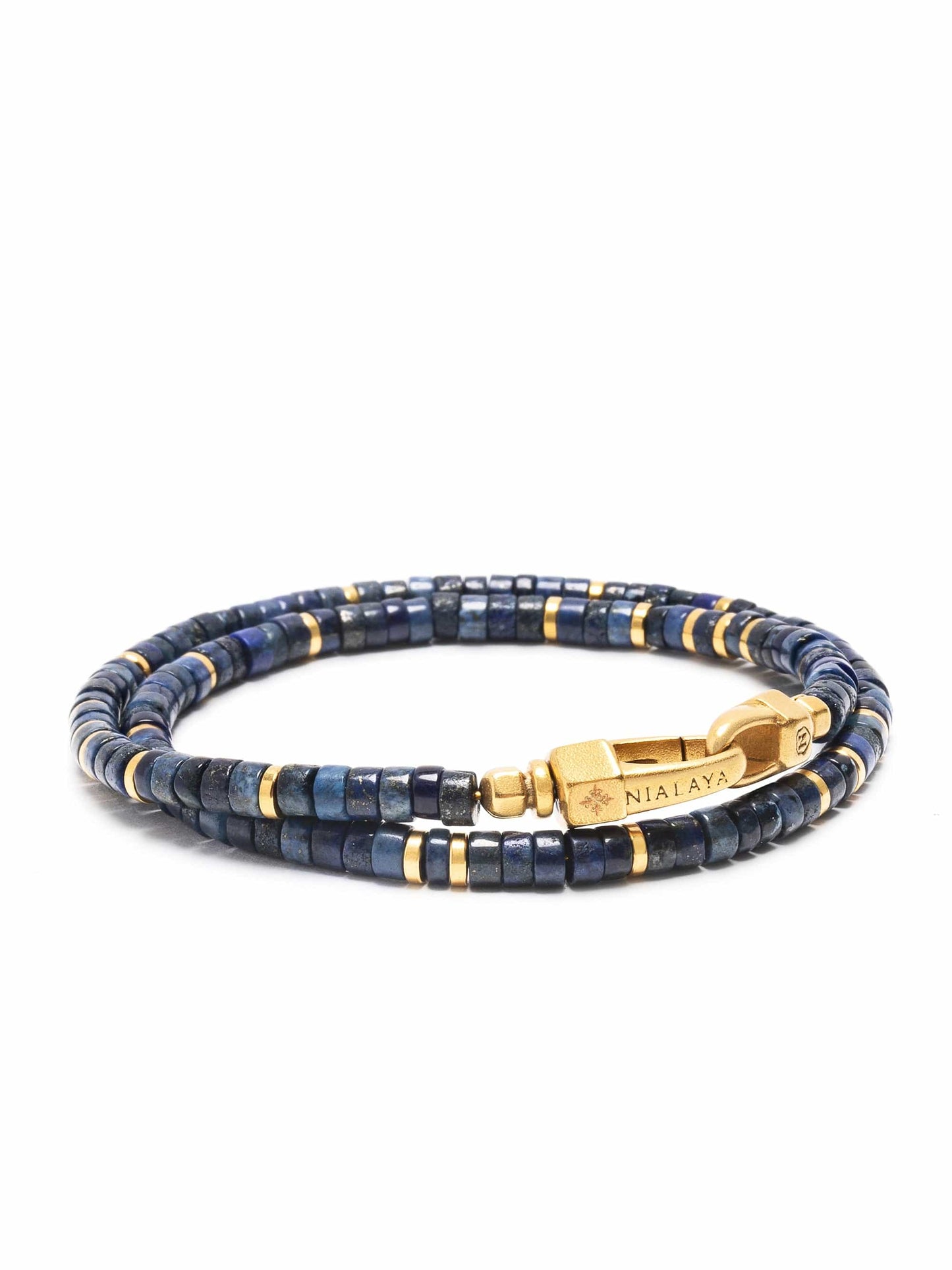 Blue Lapis Heishi Wrap Bracelet with Gold Lock