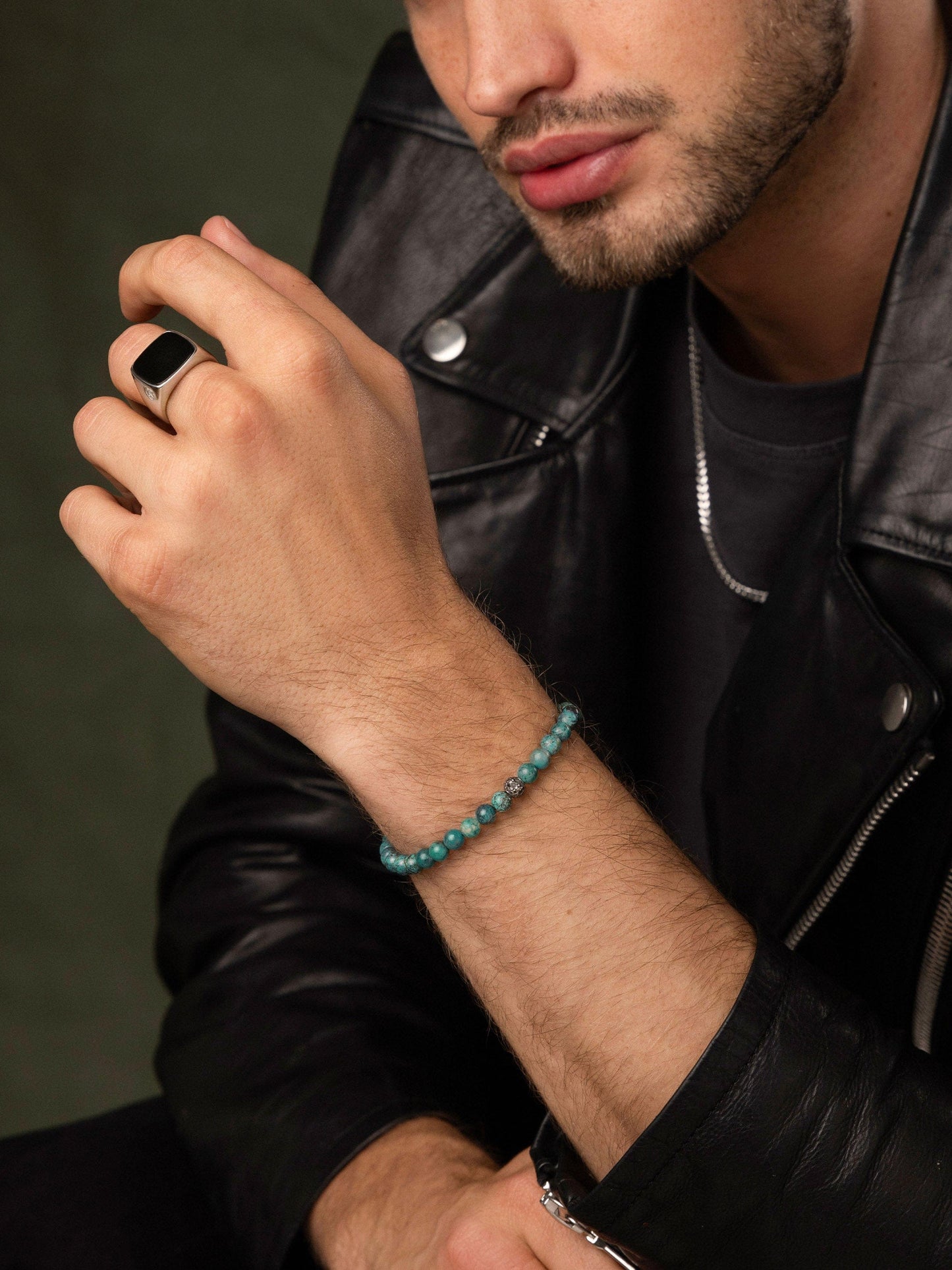Men's Black Diamond Wristband with Bali Turquoise