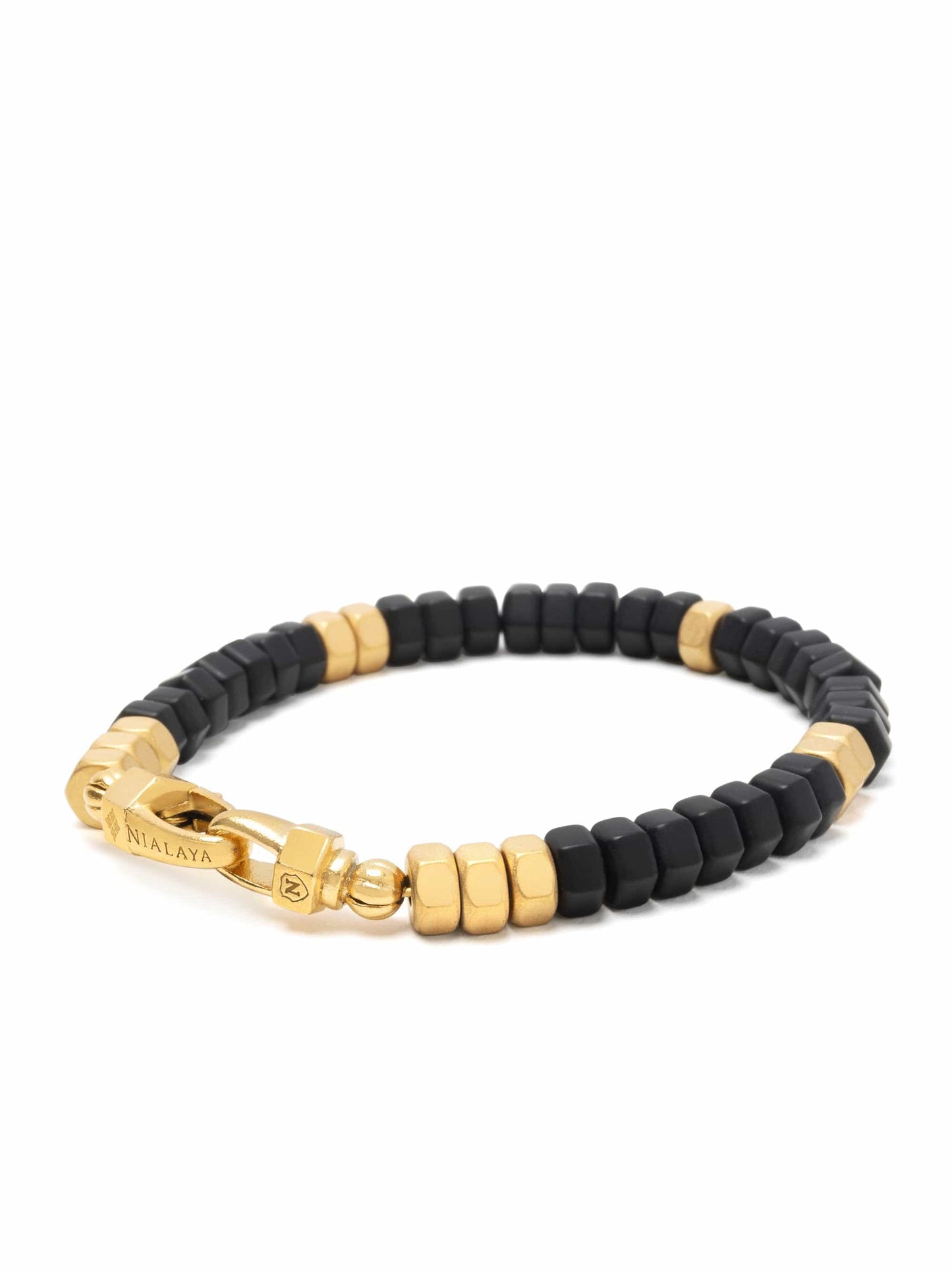 Men's Hexagon Beaded Bracelet with Black Onyx and Gold