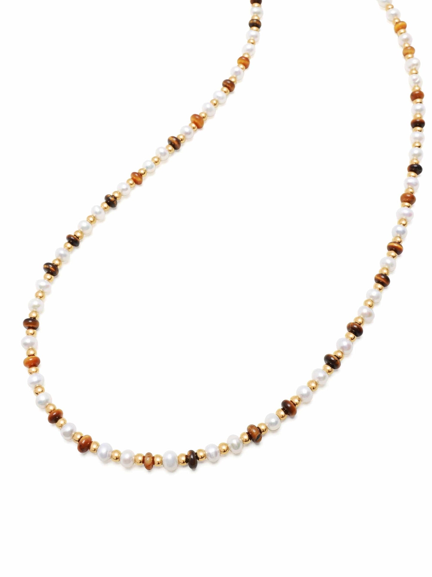 Men's Mini Beaded Necklace with Pearls and Tiger Eye