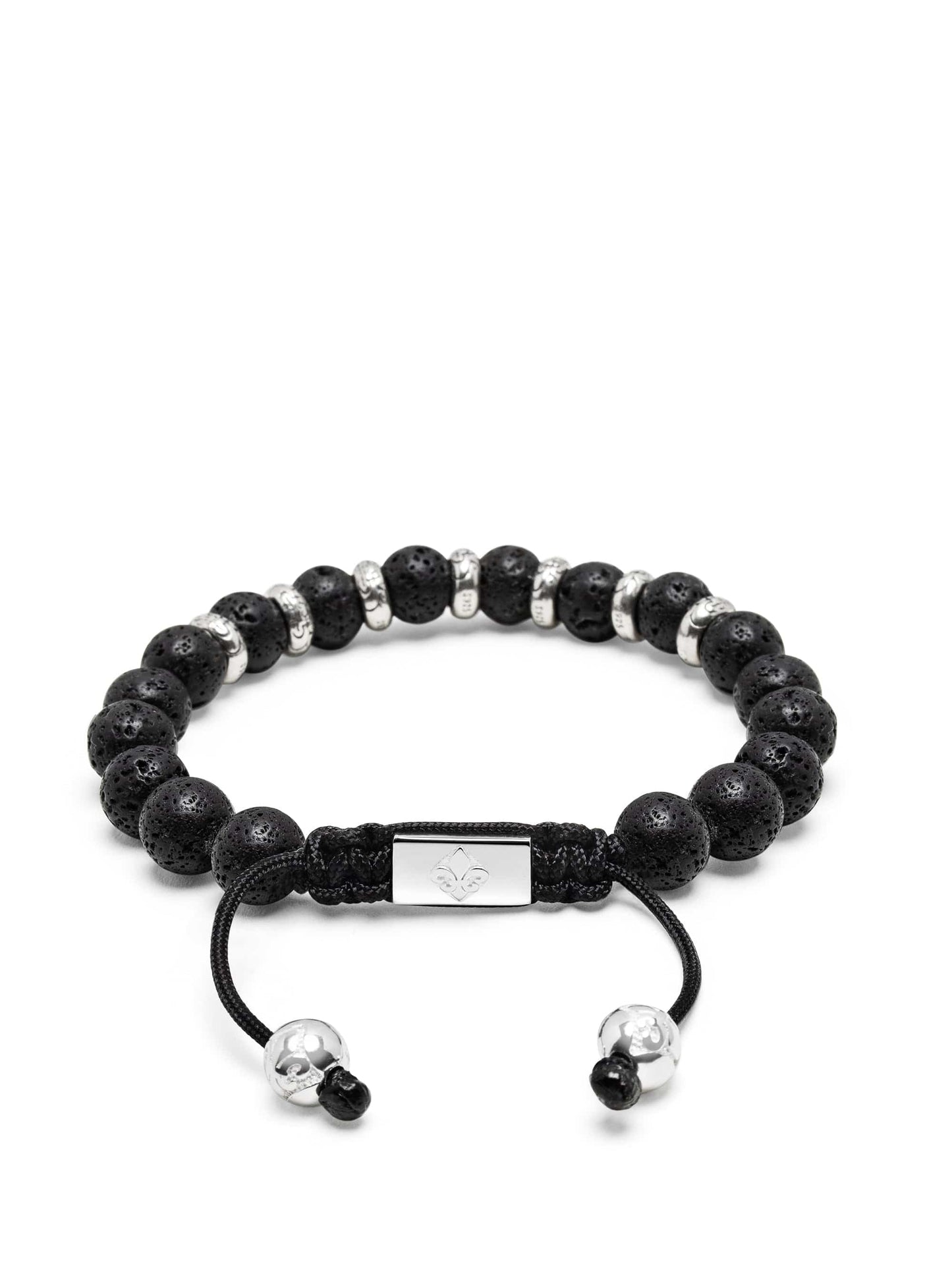 Men's Sterling Silver Beaded Bracelet with Lava Stone