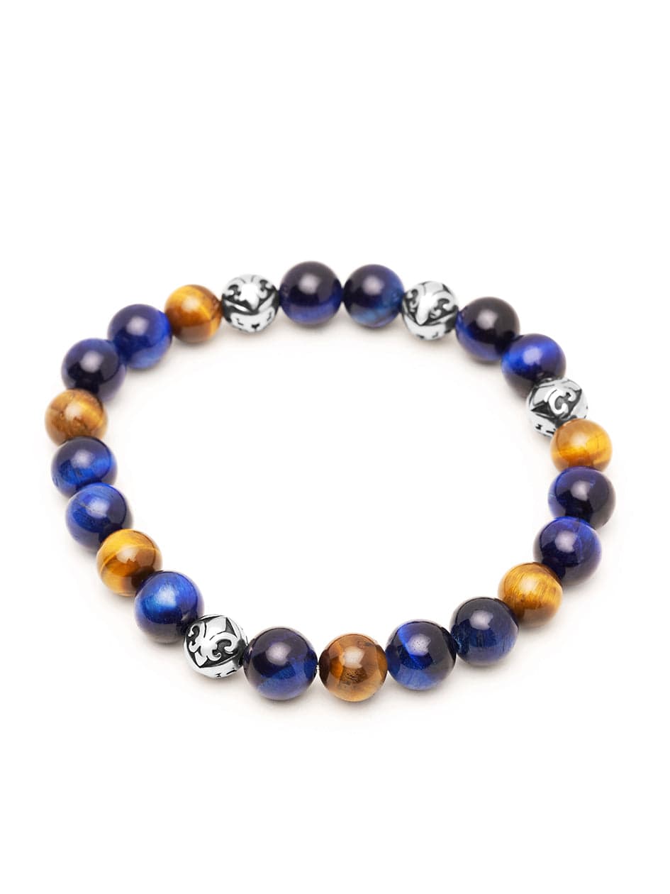 Men's Wristband with Blue and Brown Tiger Eye