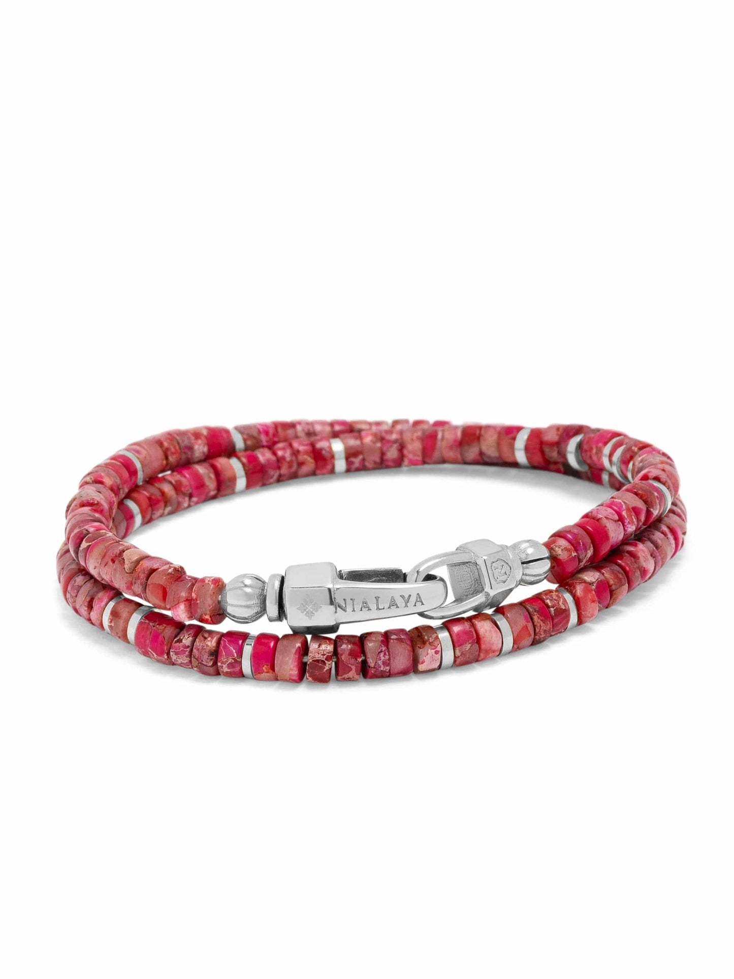 Red Howlite Heishi Wrap Bracelet with Silver