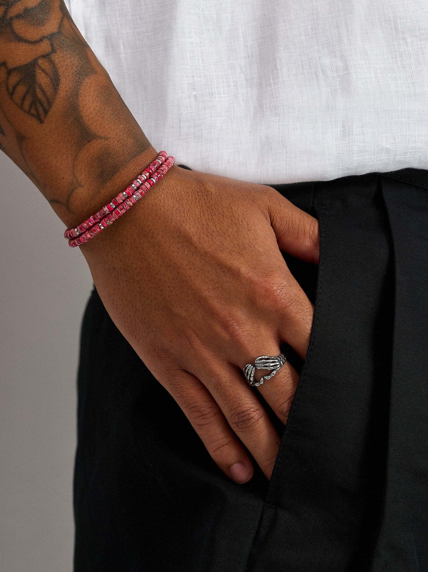 Red Howlite Heishi Wrap Bracelet with Silver