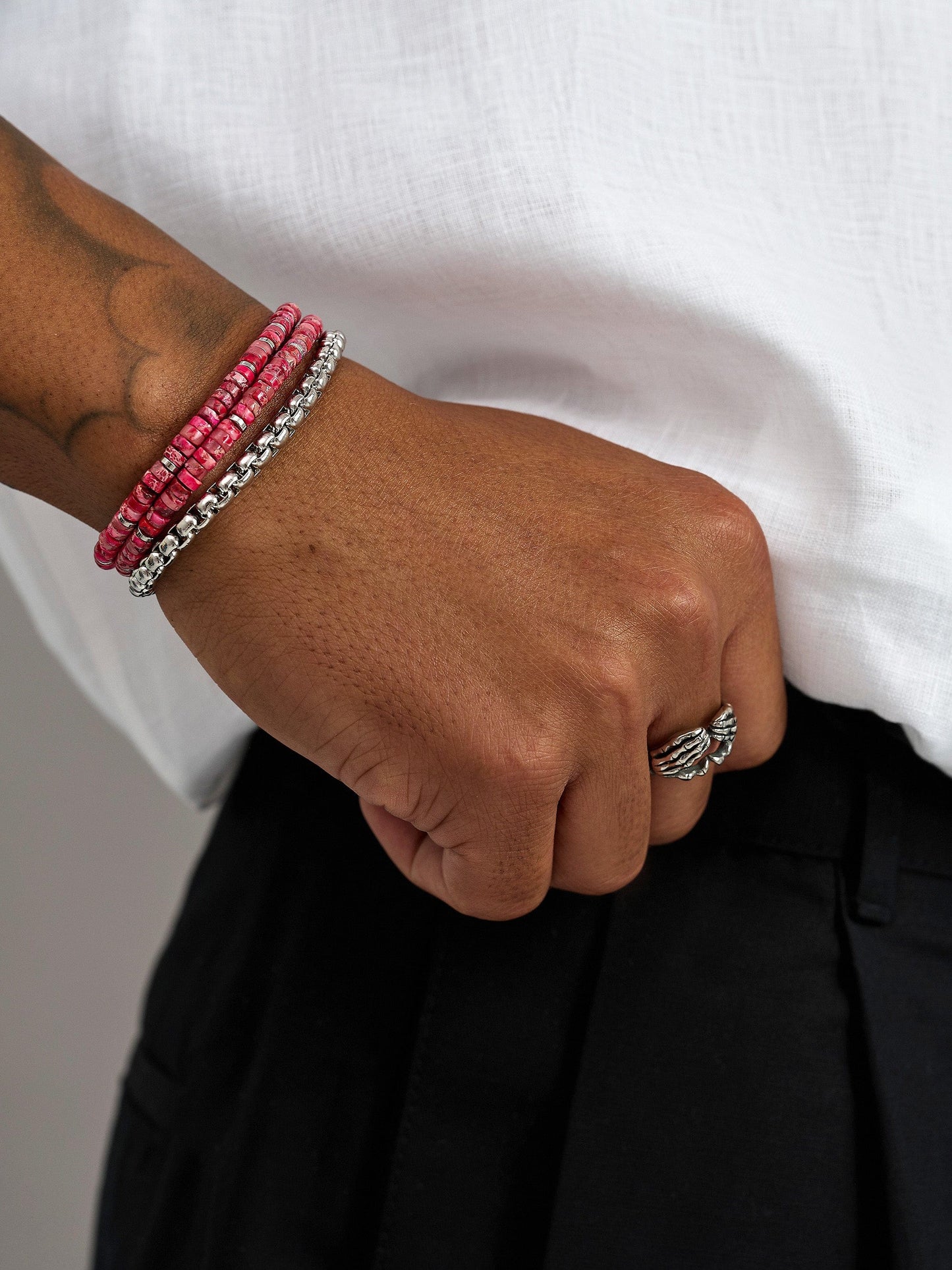 Red Howlite Heishi Wrap Bracelet with Silver