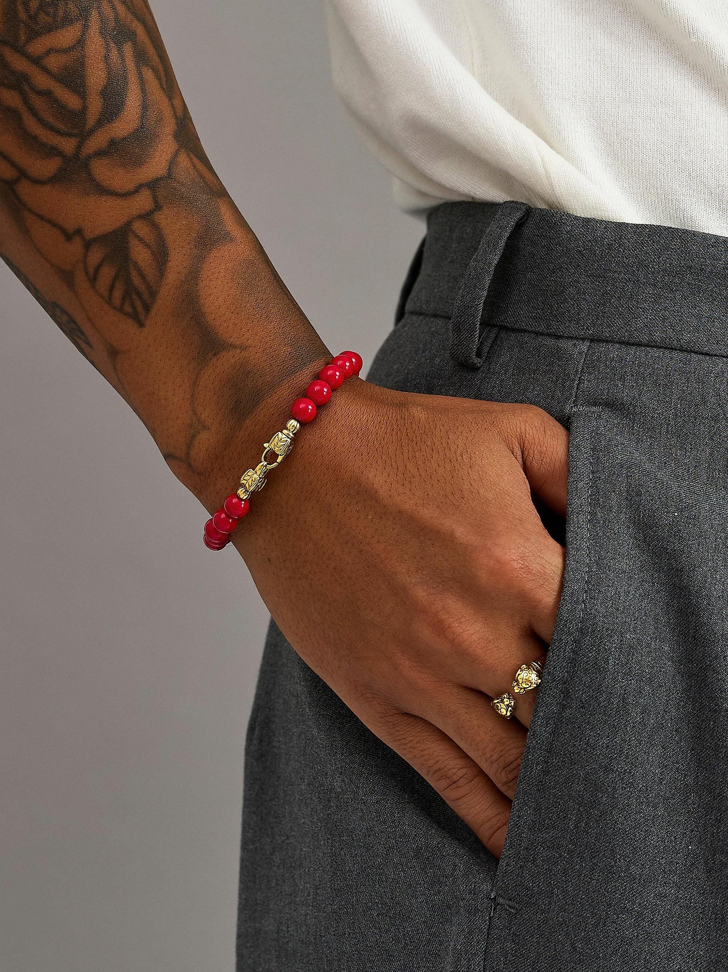 Red Jade Healing Bracelet with Gold Lock