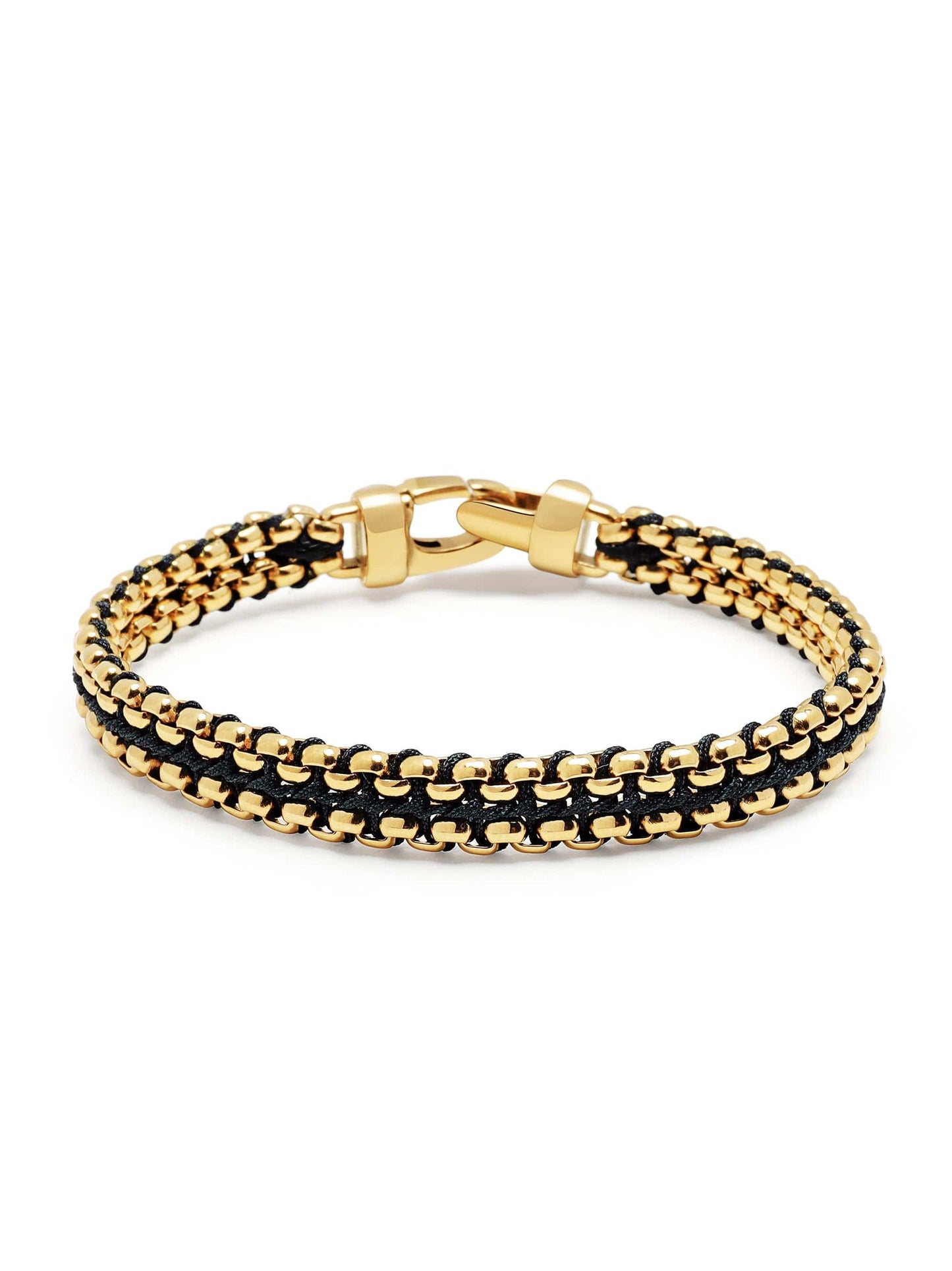 Black Woven Box Chain Bracelet in Gold
