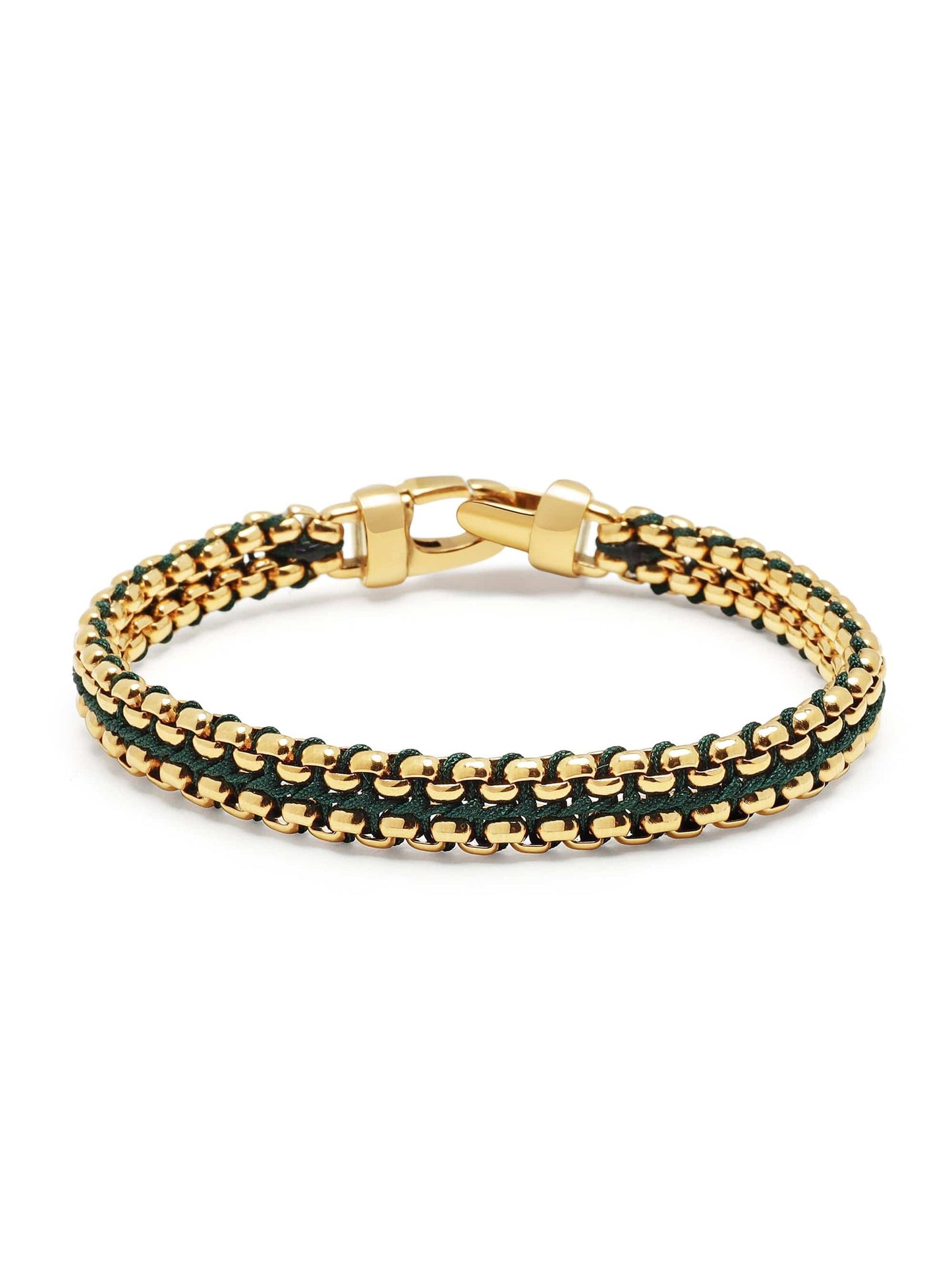 Green Woven Box Chain Bracelet in Gold