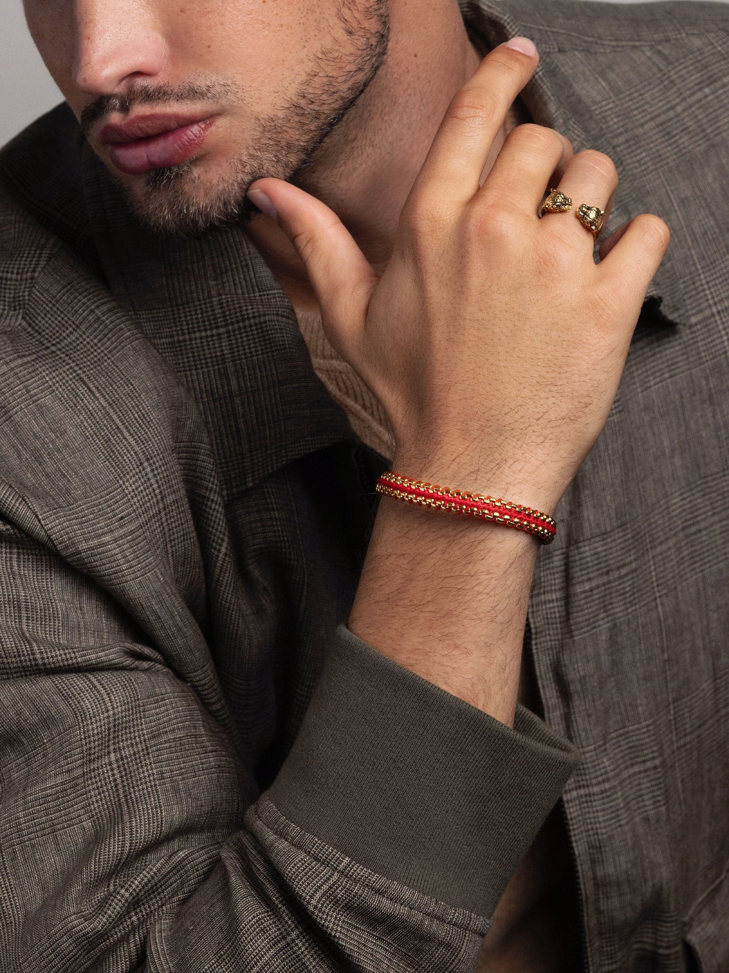 Red Woven Box Chain Bracelet in Gold
