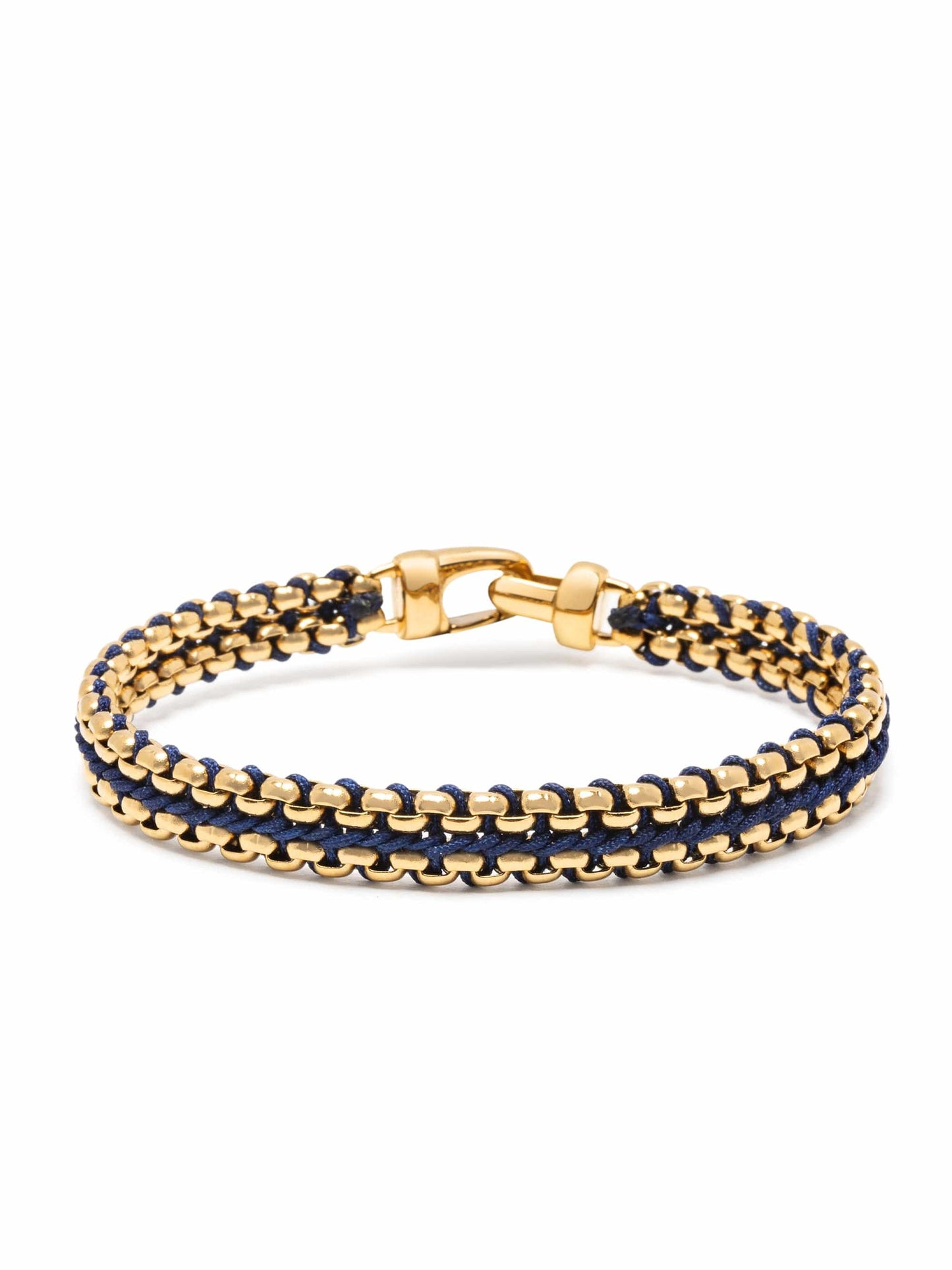 Navy Woven Box Chain Bracelet in Gold