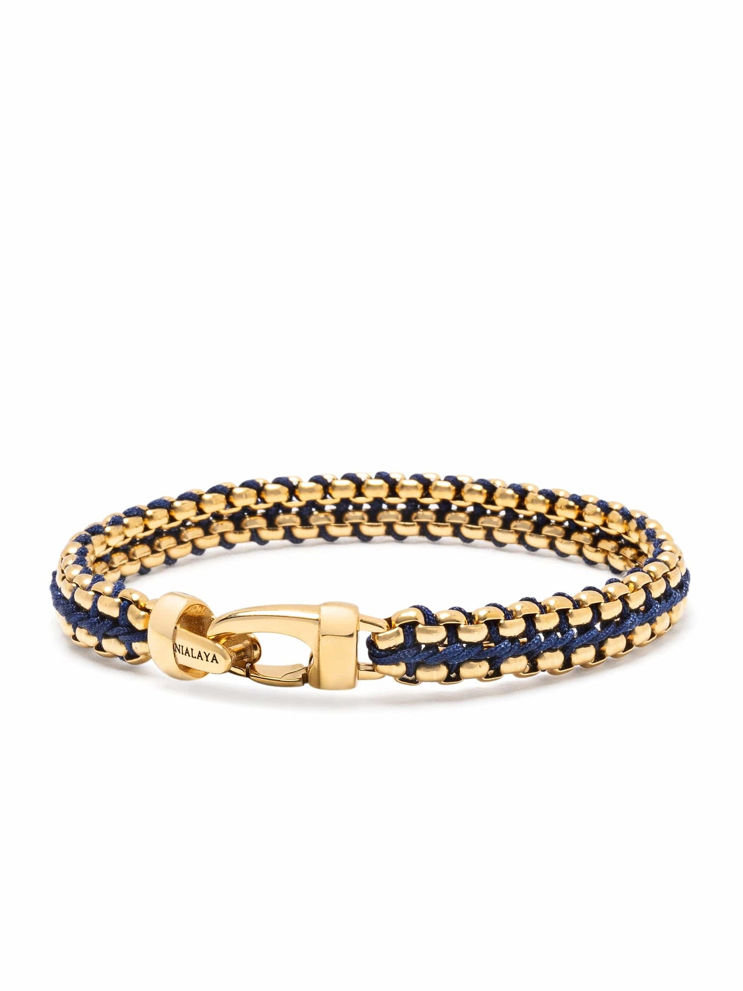 Navy Woven Box Chain Bracelet in Gold