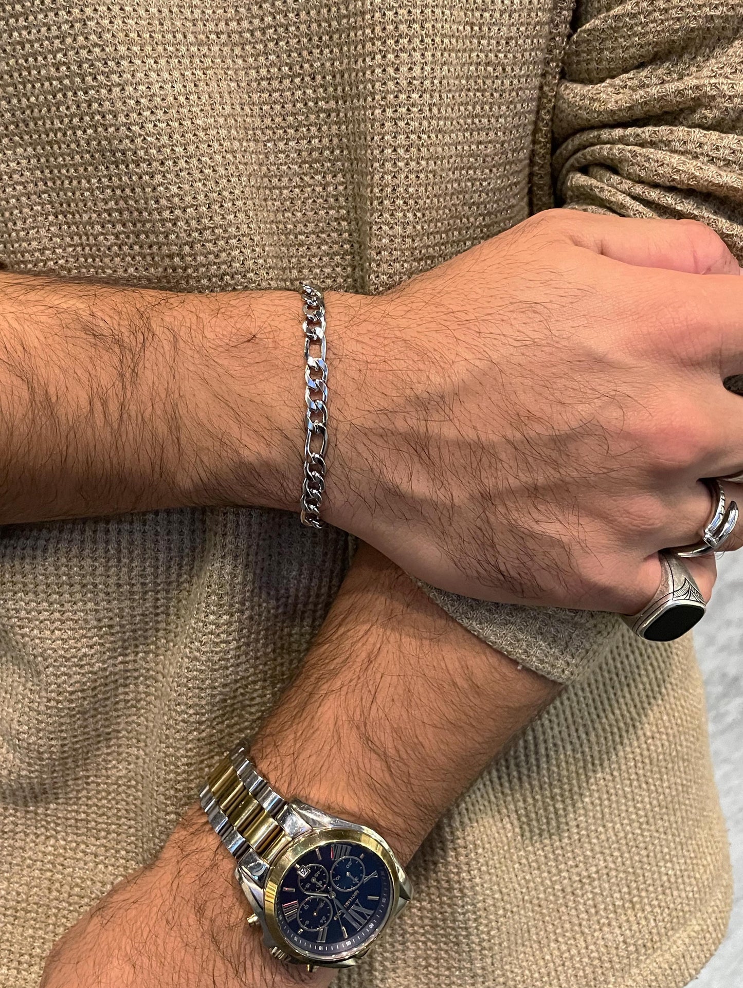 Men's Silver Figaro Bracelet in 6mm