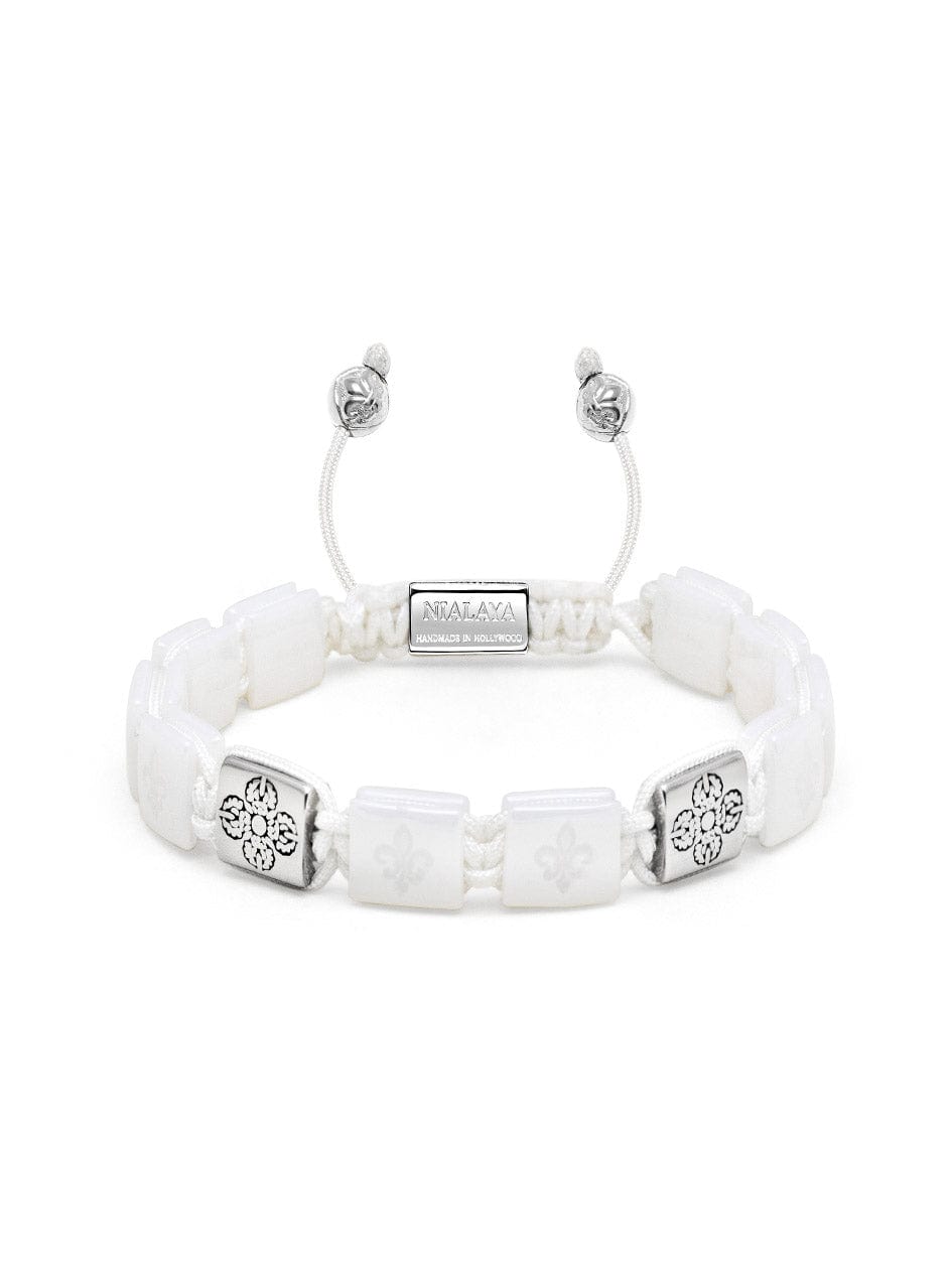Men's Ceramic Flatbead Bracelet in White and Silver