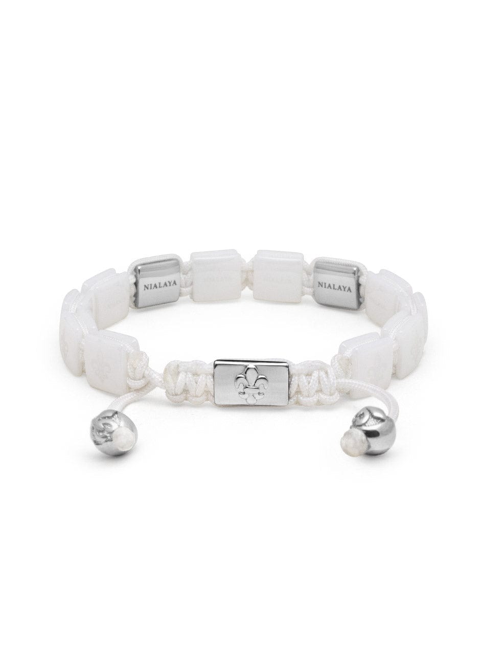 Men's Ceramic Flatbead Bracelet in White and Silver