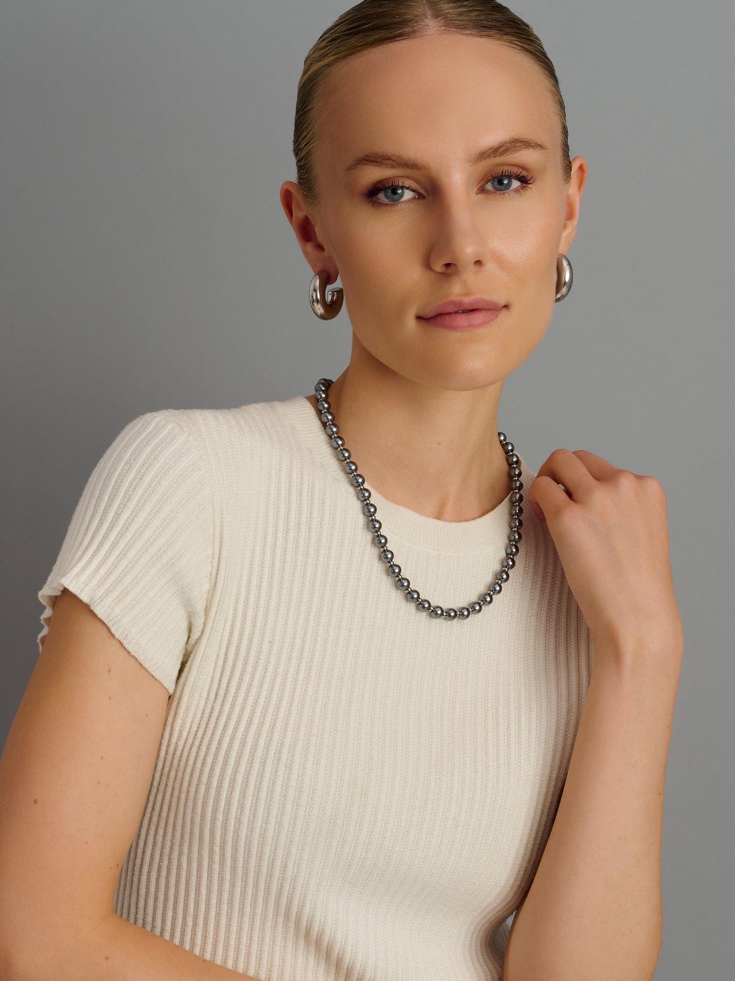 8mm Metallic Pearl Necklace with Silver