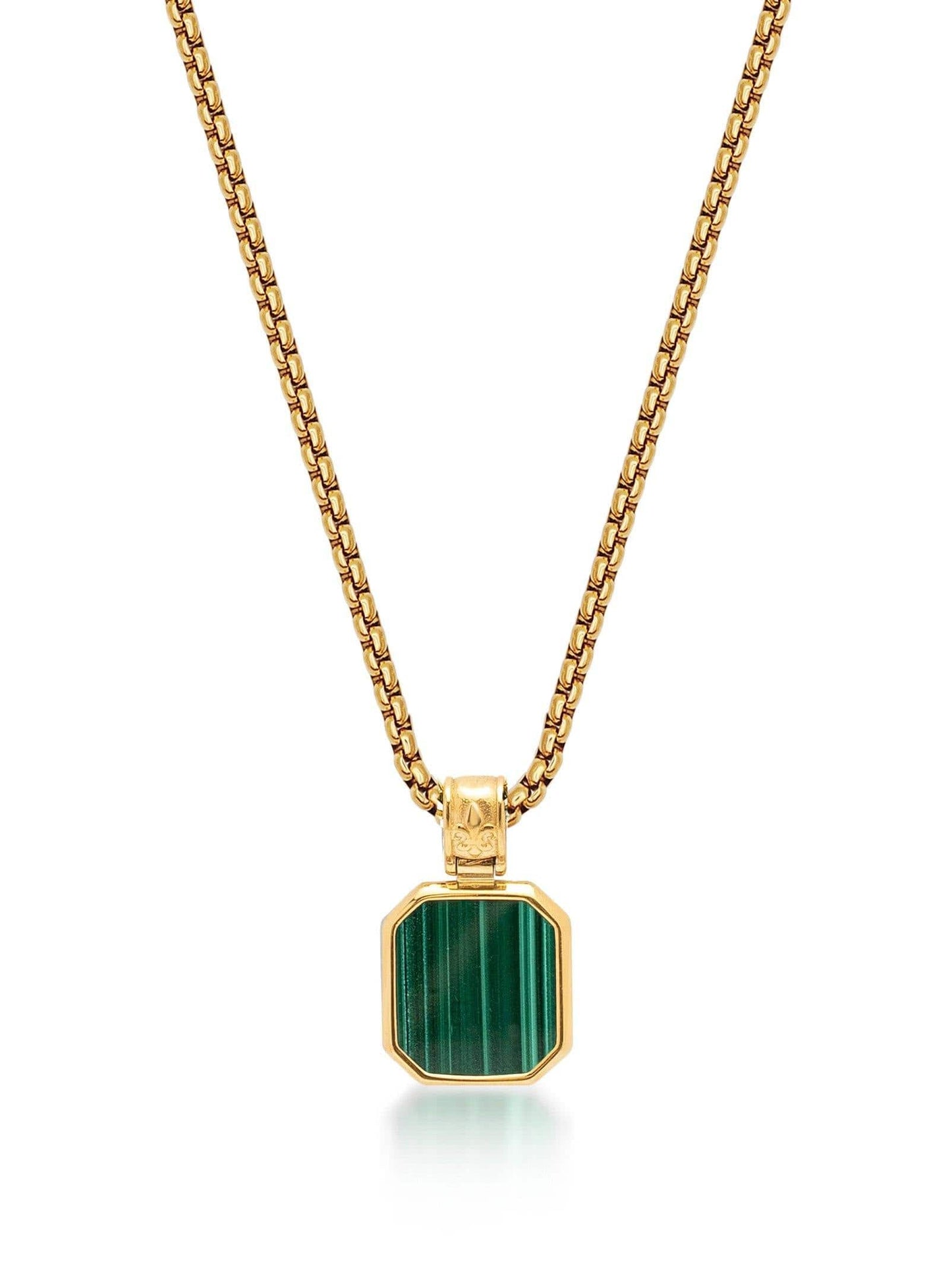Gold Necklace with Square Malachite Pendant