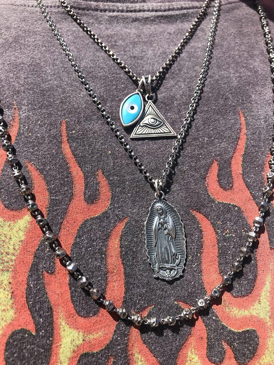 Men's Silver Necklace with Our Lady of Guadalupe Pendant