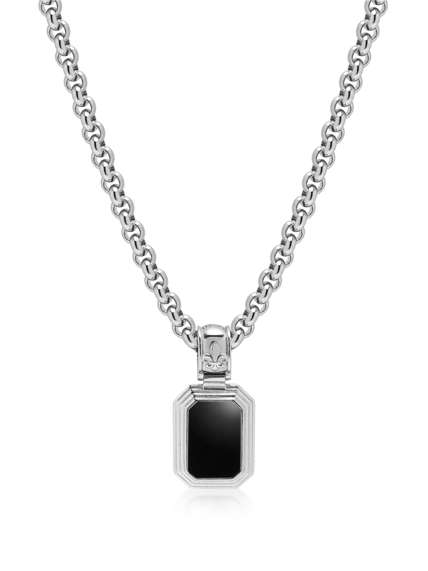 Men's Sterling Silver Necklace with Two-in-One Turquoise & Black Onyx Pendant