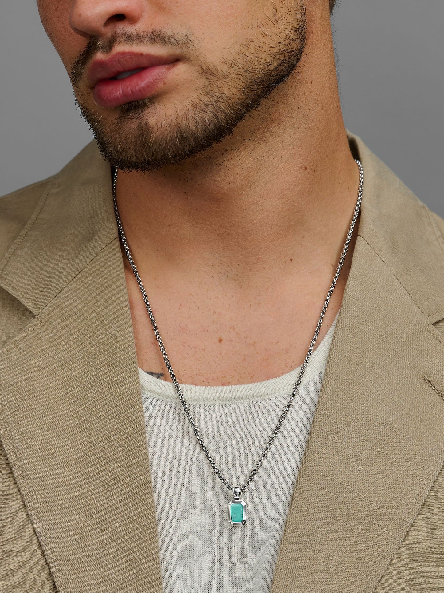 Men's Sterling Silver Necklace with Two-in-One Turquoise & Black Onyx Pendant
