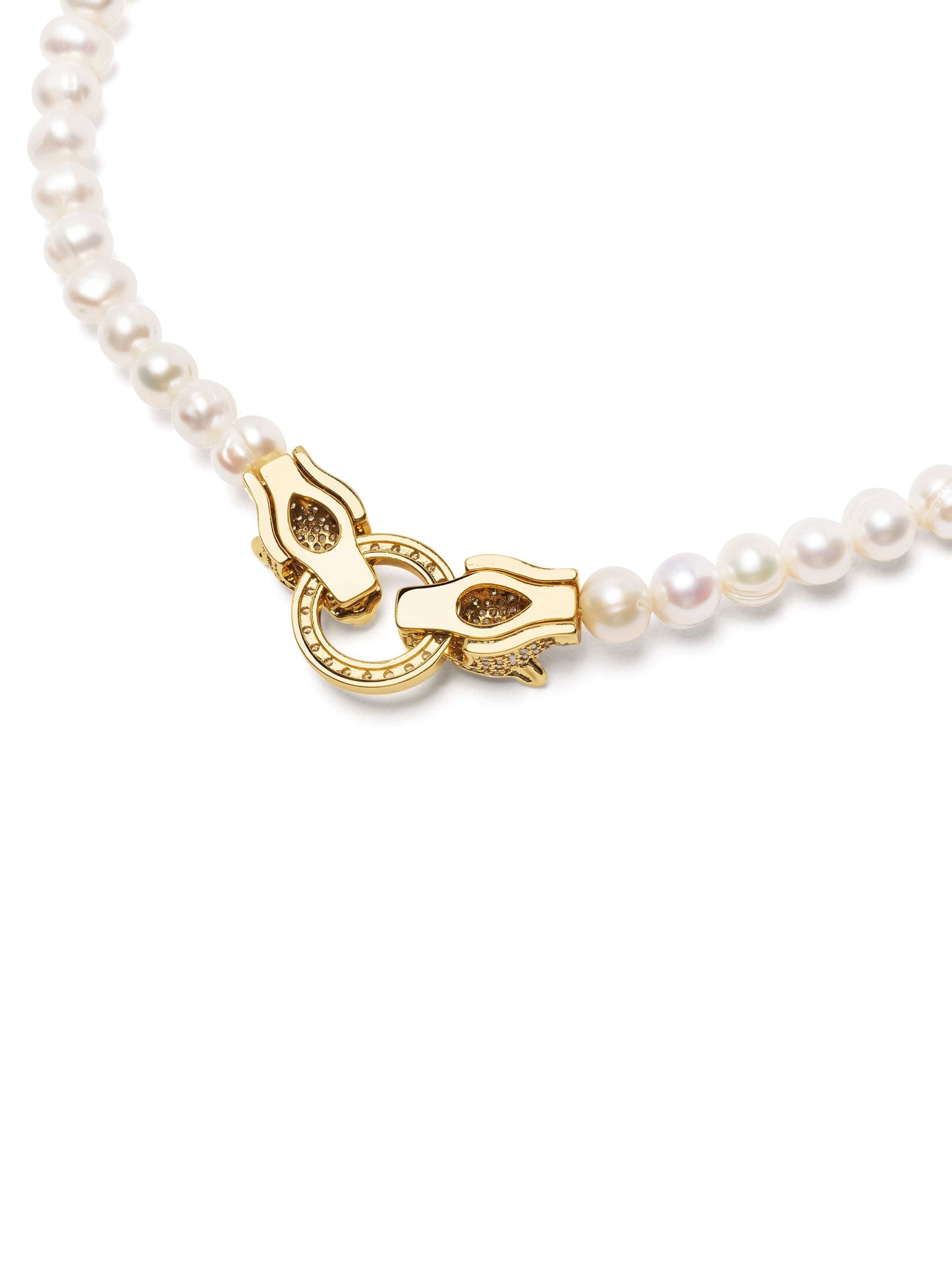 Pearl Necklace with Double Panther Head in Gold