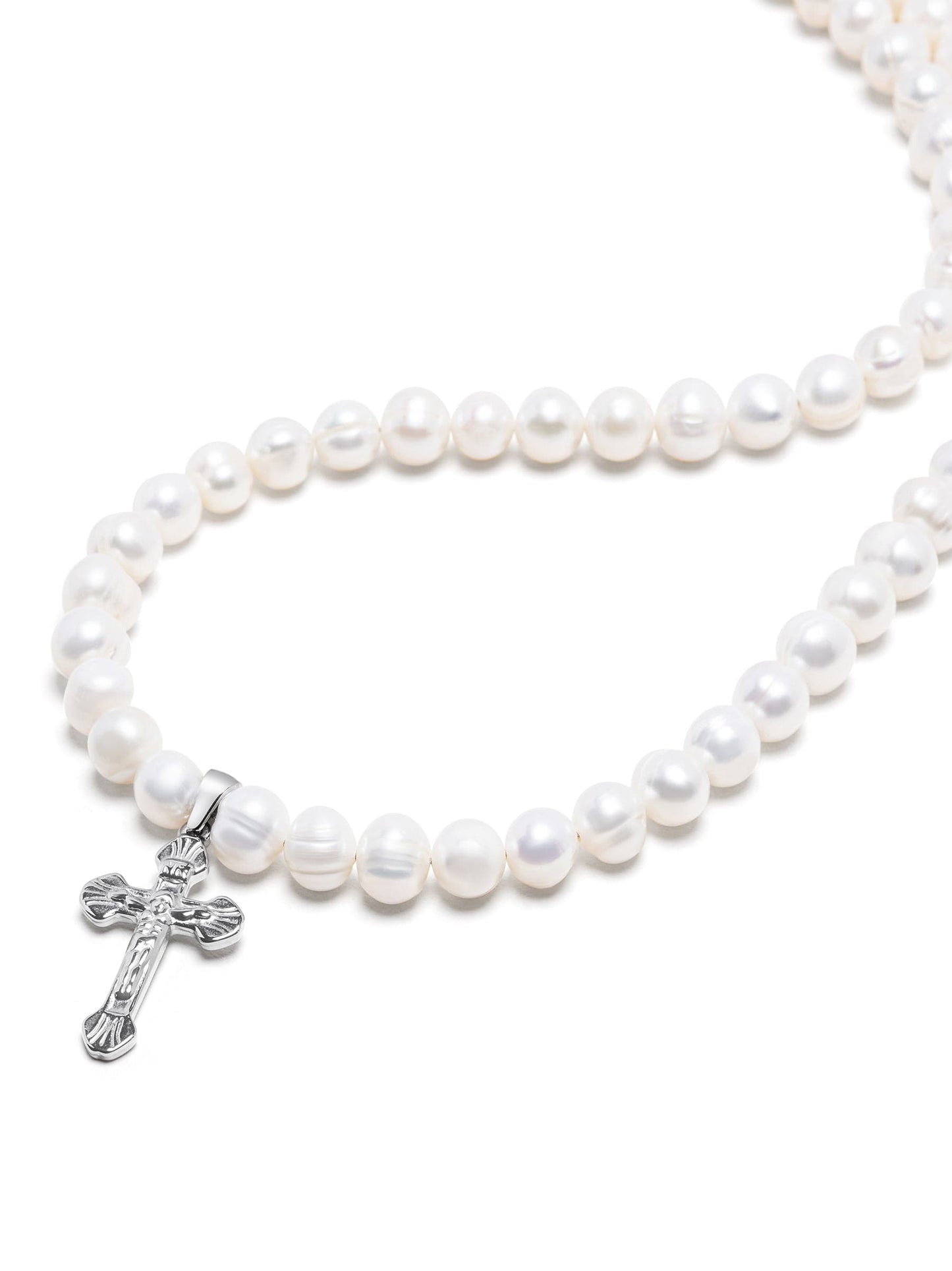 Pearl Necklace with Silver Cross