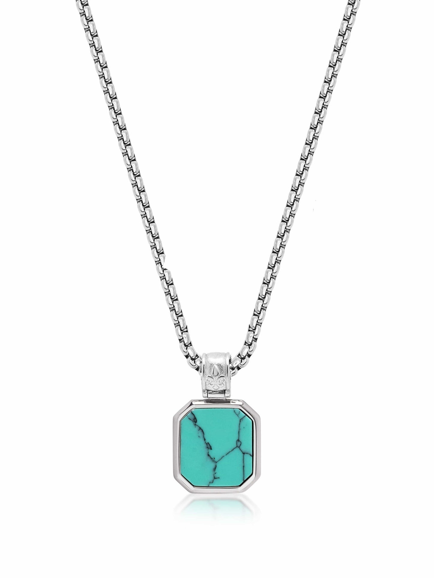 Silver Necklace with Square Turquoise Pendant
