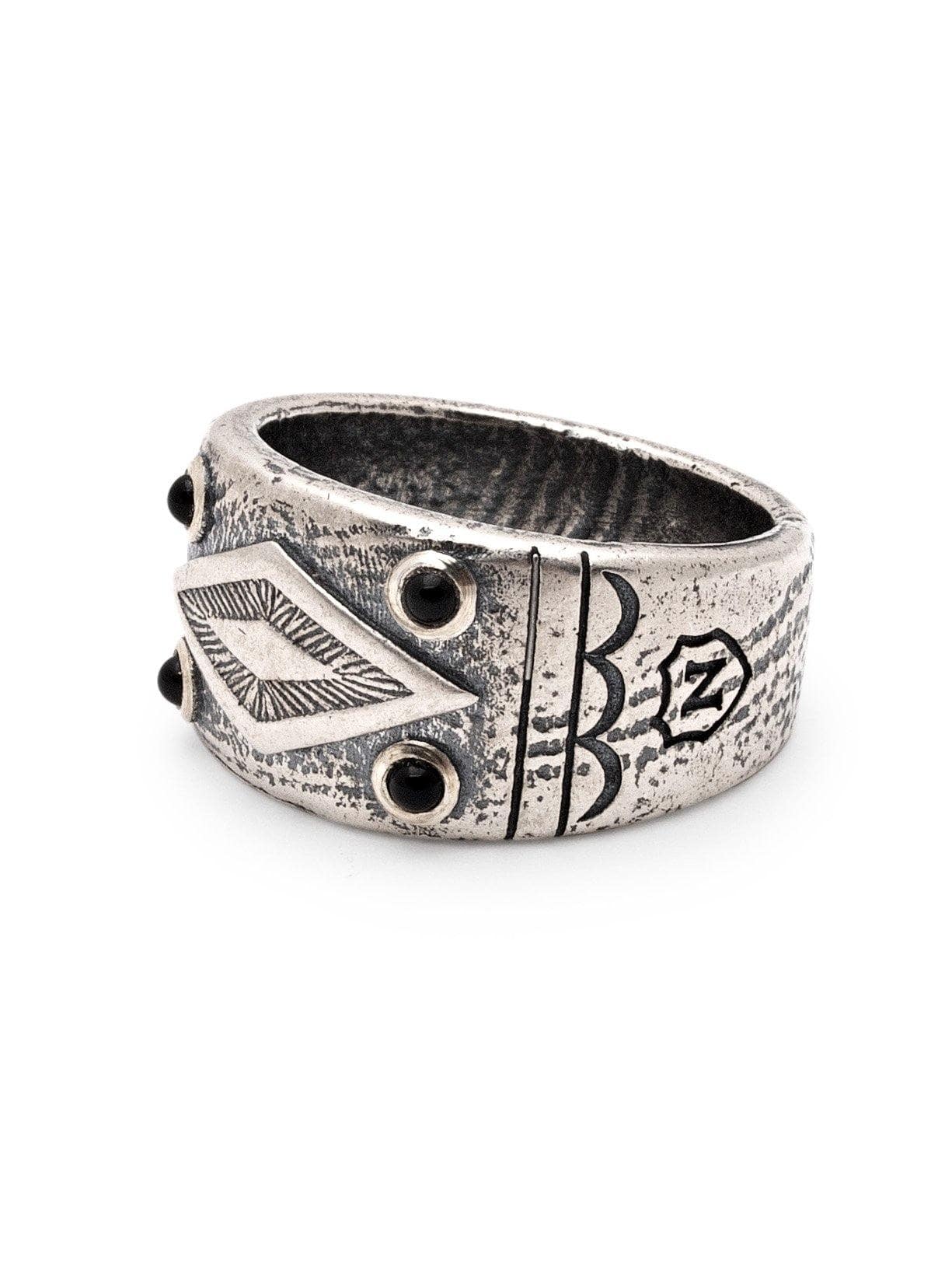 Engraved Vintage Silver Ring with Matte Onyx
