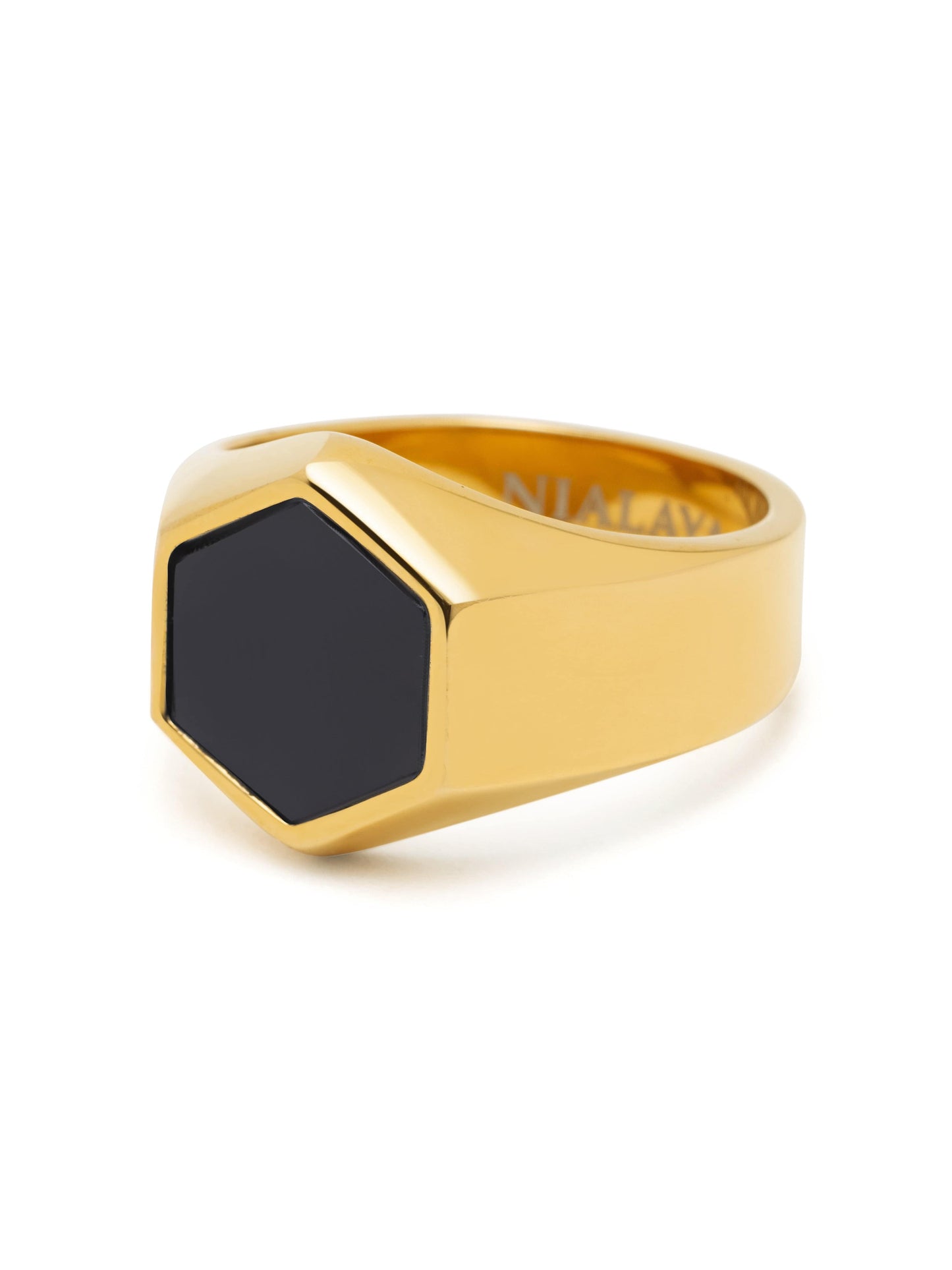 Men's Hexagon Ring with Onyx