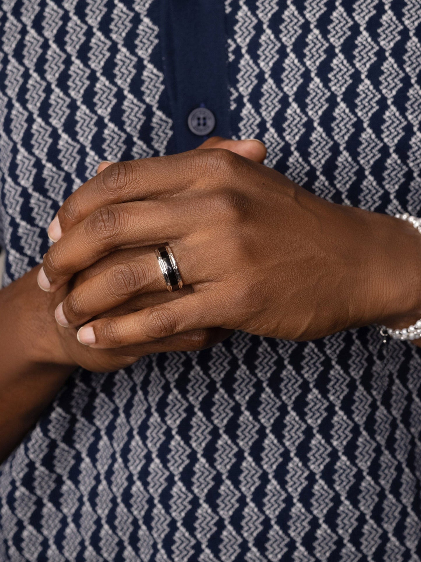 Silver Band Ring with Black