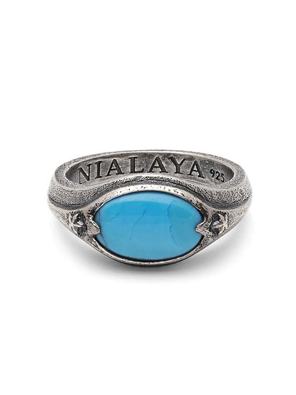 Sterling Silver Oval Signet Ring with Genuine Turquoise