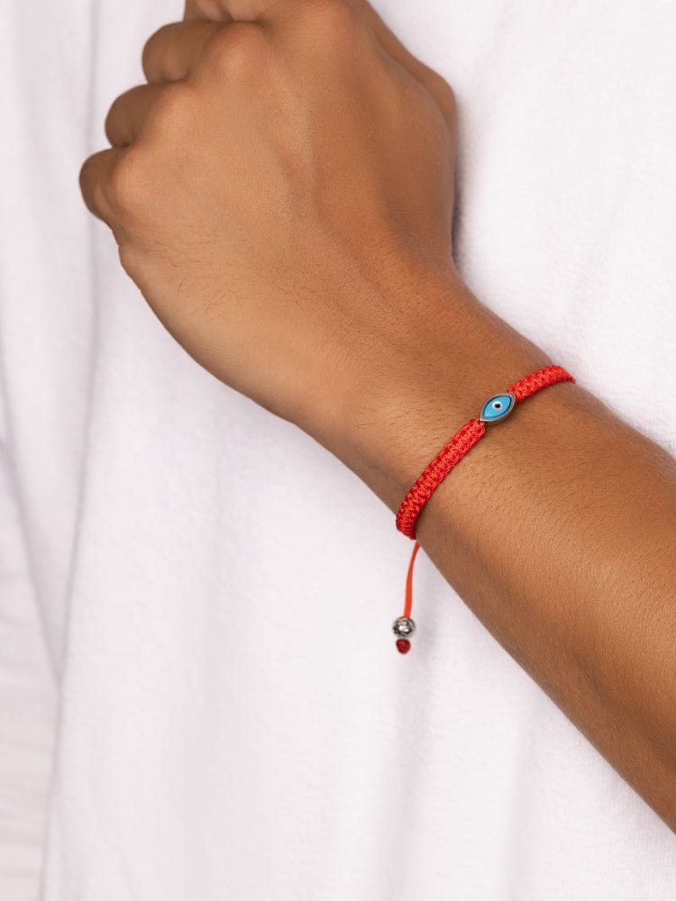 Men's Red String Bracelet with Silver Evil Eye