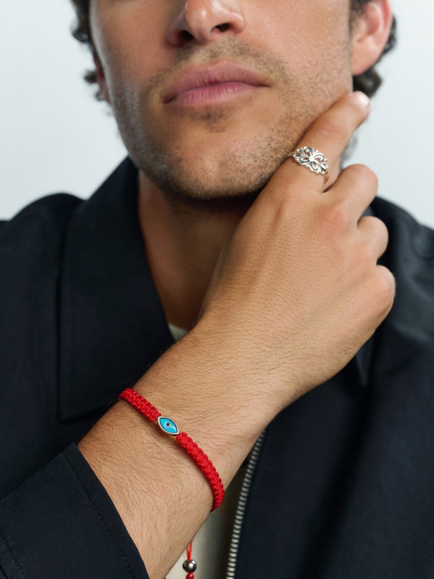 Men's Red String Bracelet with Silver Evil Eye