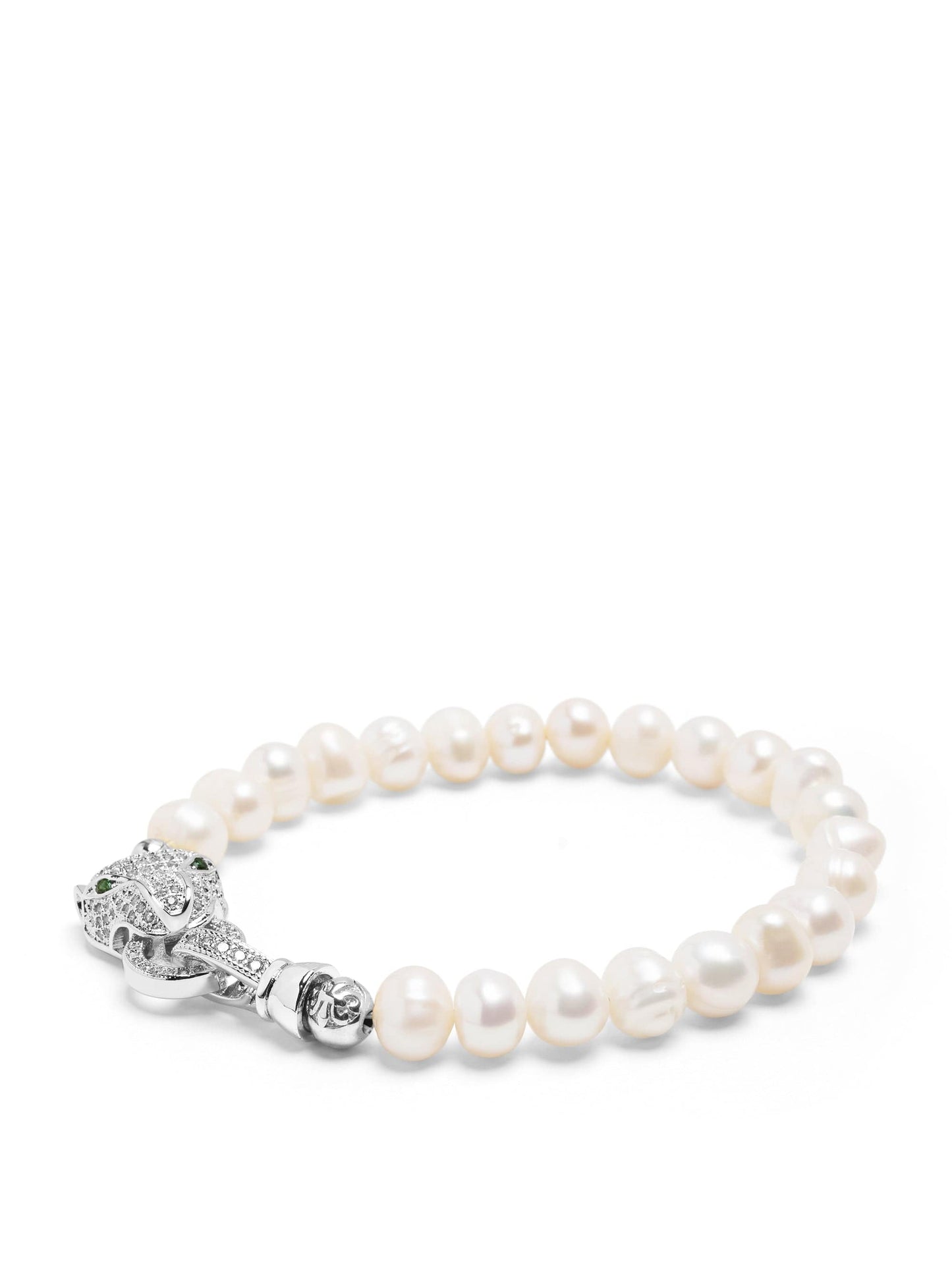 Men's Pearl Bracelet with Silver Panther