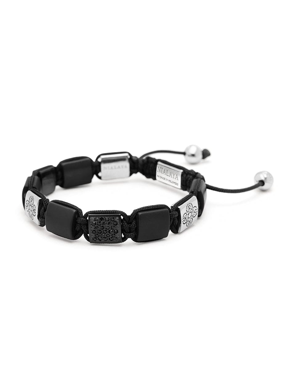 Women's Black Onyx Flatbead Bracelet with Black CZ Diamonds