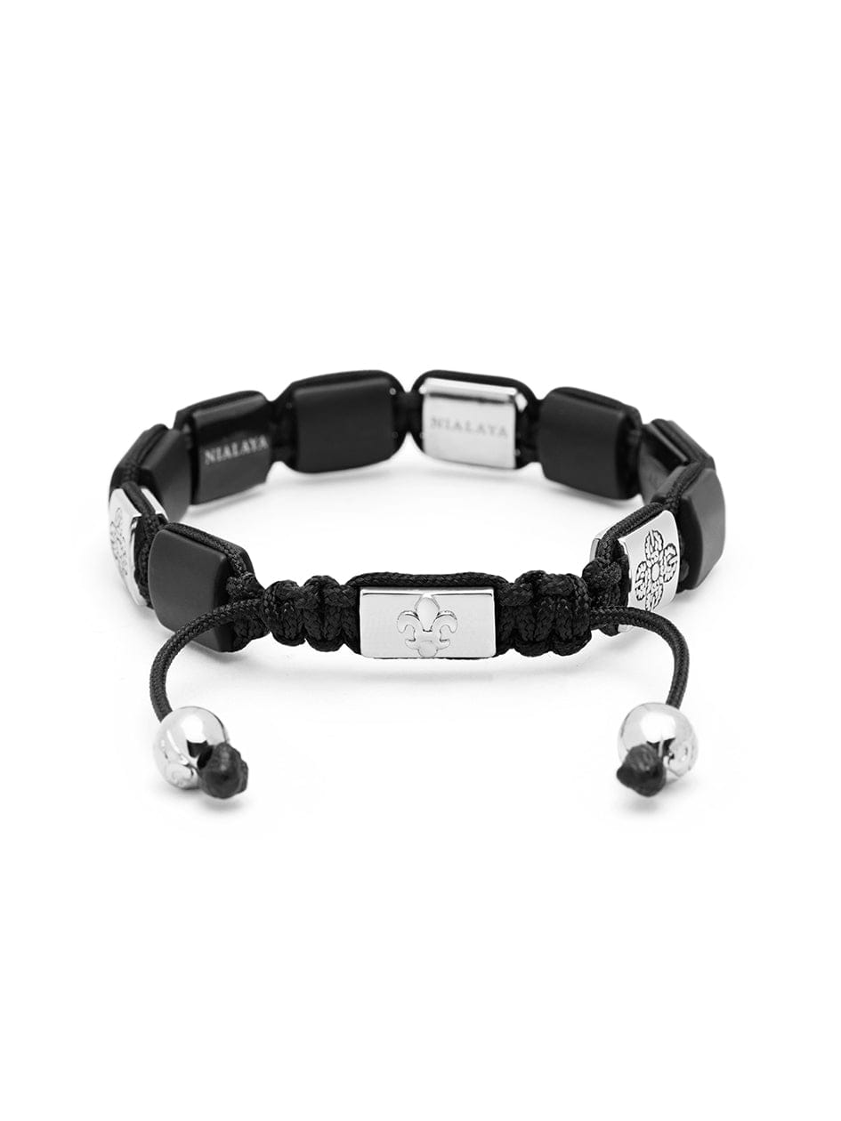 Women's Black Onyx Flatbead Bracelet with Black CZ Diamonds