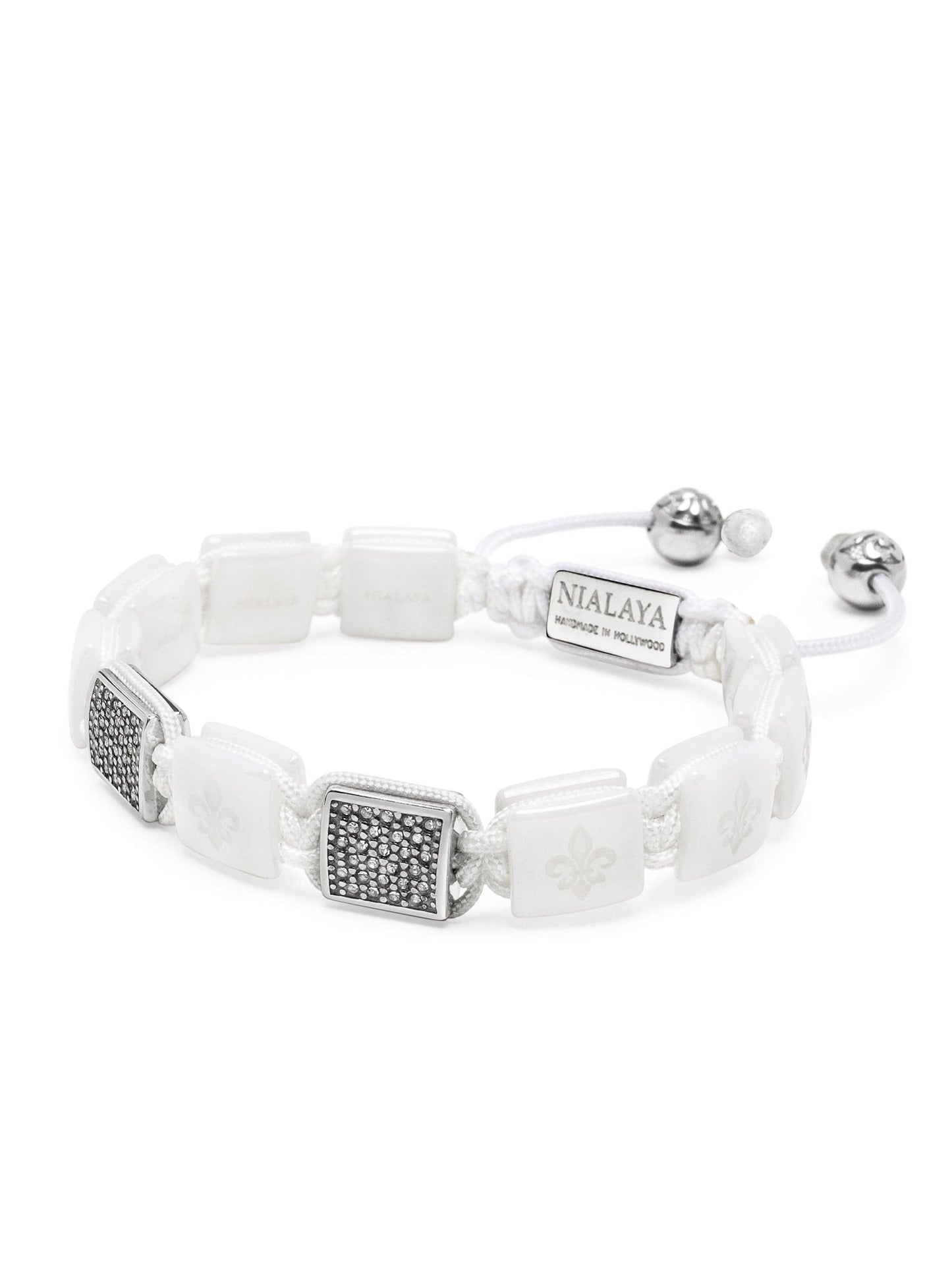 Women's White Ceramic Flatbead Bracelet with Silver CZ
