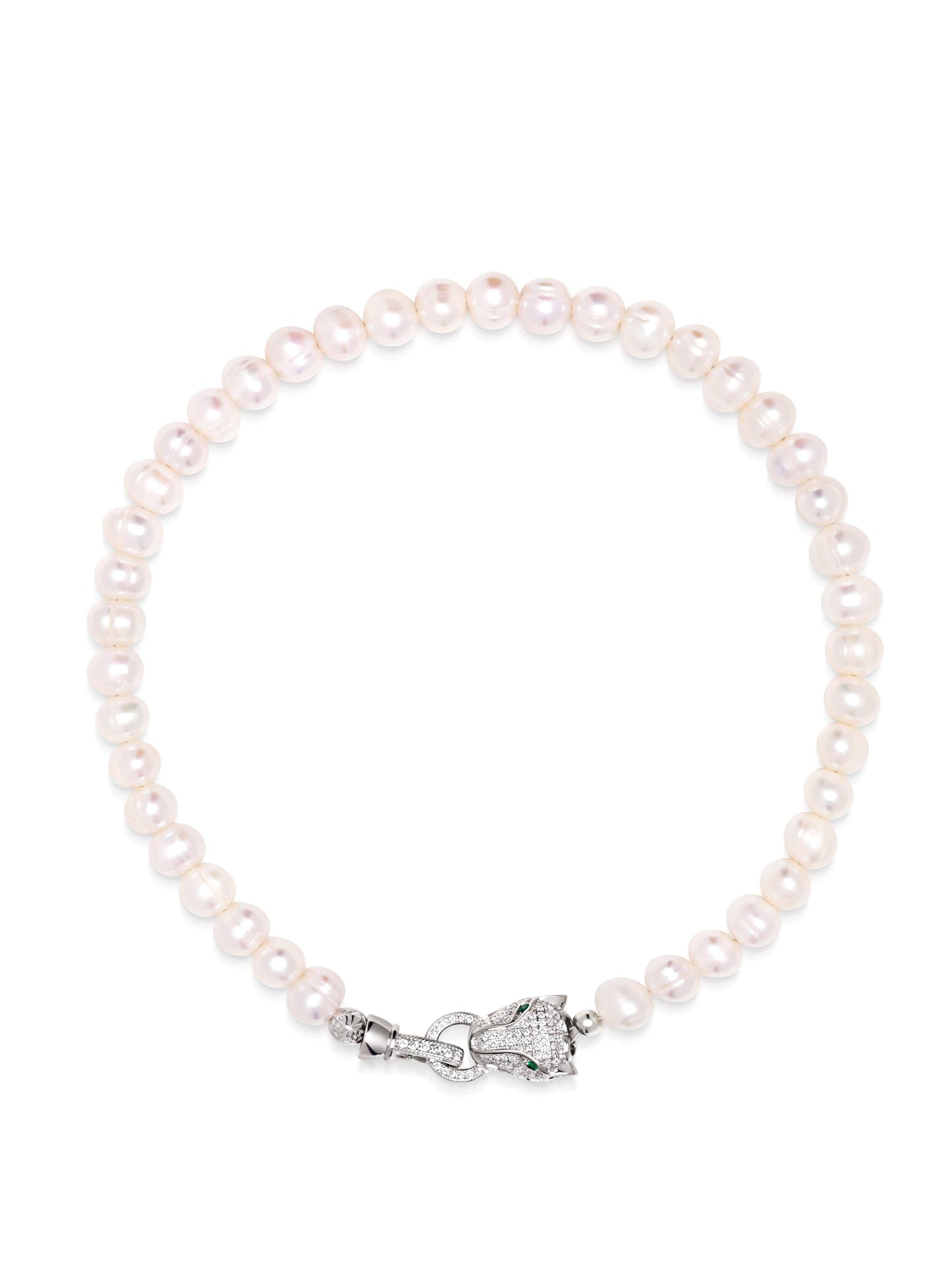 Women's Pearl Choker with Silver Panther Head