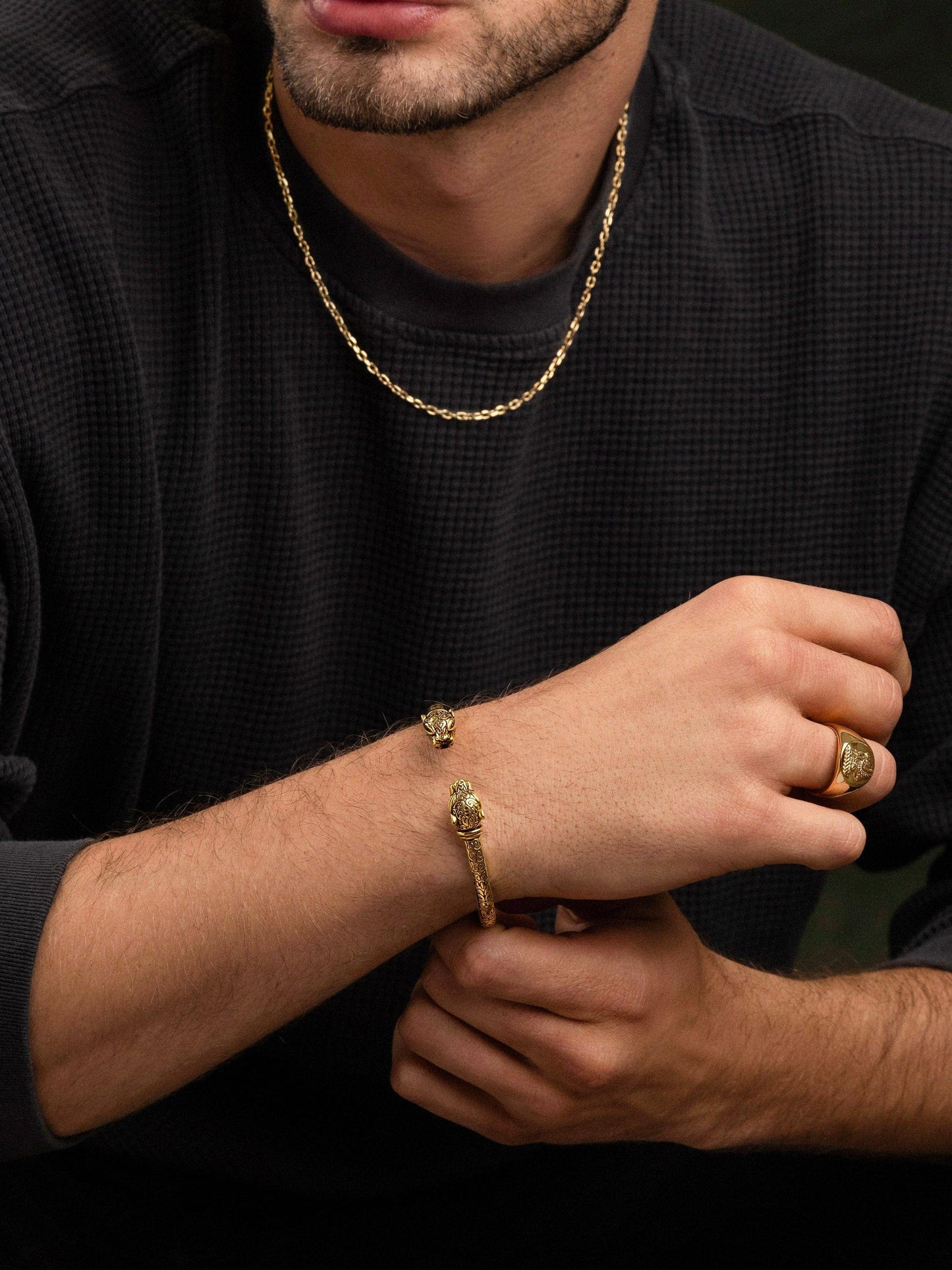 Men's Panther Bangle in Gold