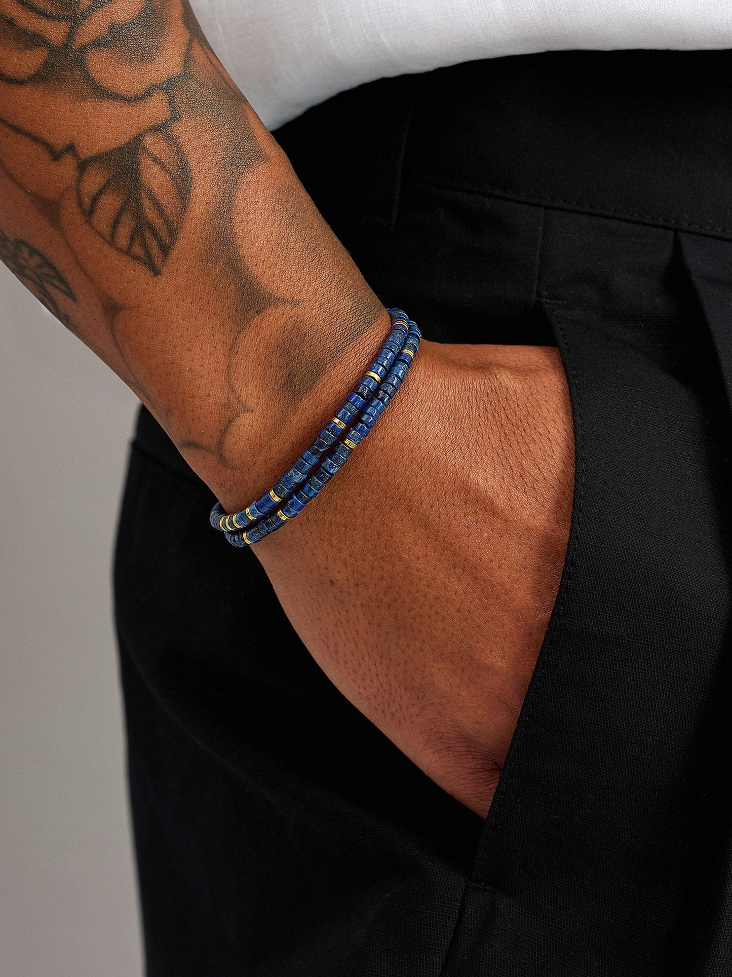 Blue Lapis Heishi Wrap Bracelet with Gold Lock