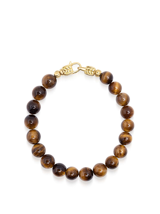 Brown Tiger Eye Healing Bracelet with Gold Lock