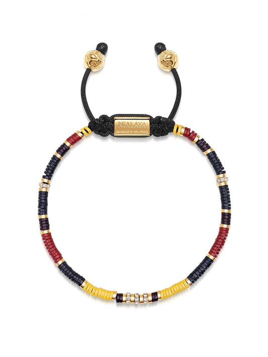 Men's Beaded Bracelet with Black, Yellow and Red Mini Disc Beads
