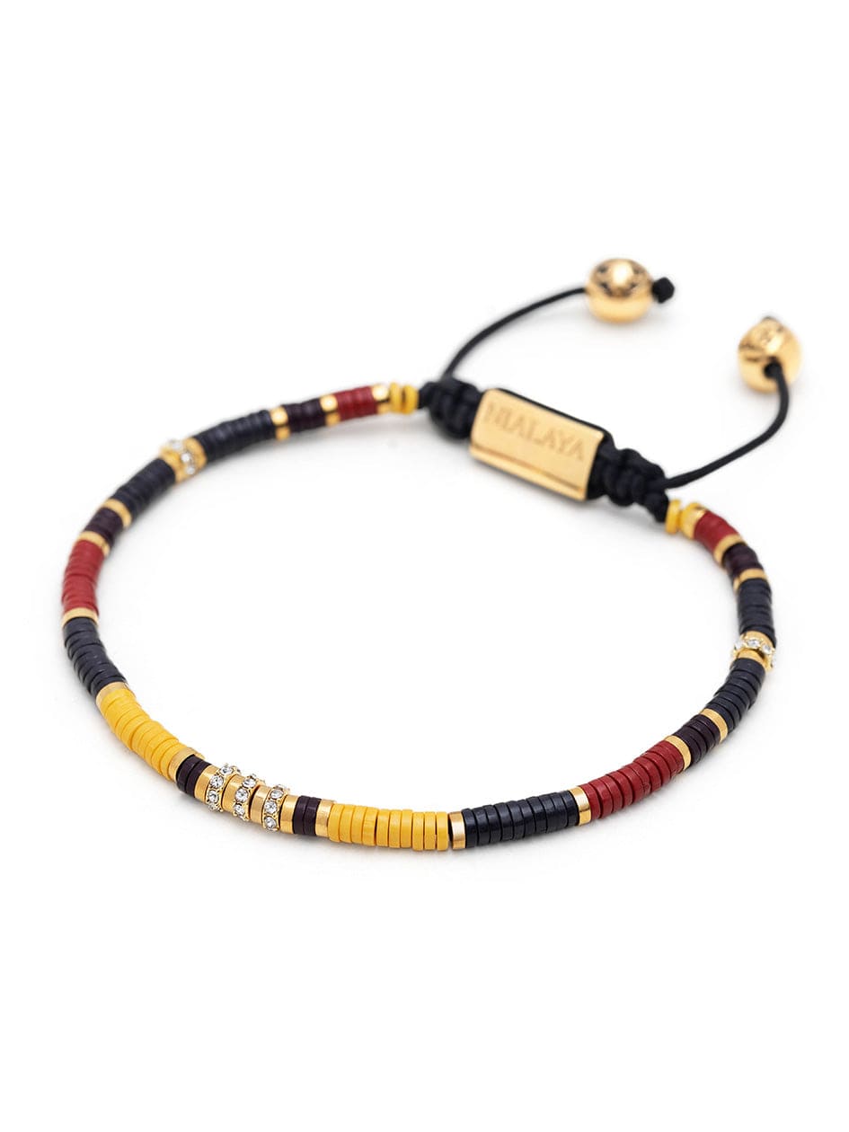 Men's Beaded Bracelet with Black, Yellow and Red Mini Disc Beads