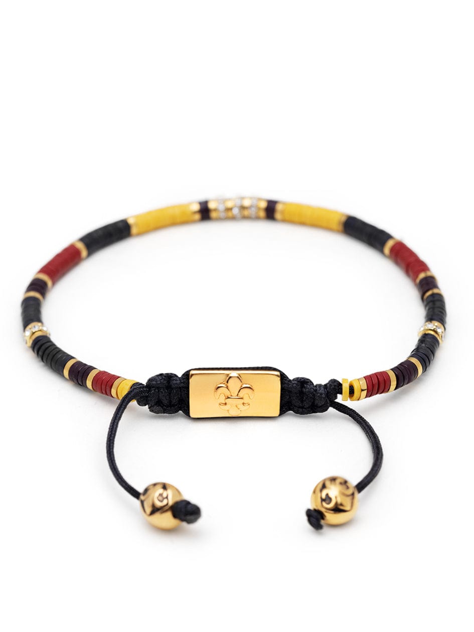 Men's Beaded Bracelet with Black, Yellow and Red Mini Disc Beads