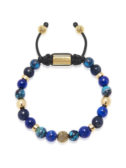 Men's Beaded Bracelet with Blue Lapis, Blue Dumortierite and Bali Turquoise
