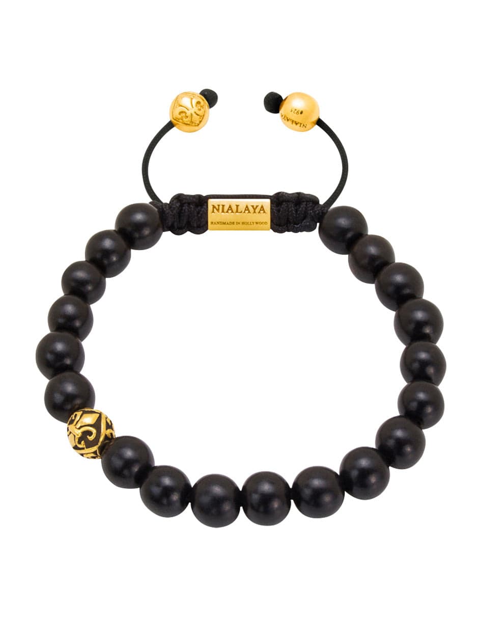 Men's Beaded Bracelet with Ebony and Indian Logo Ball