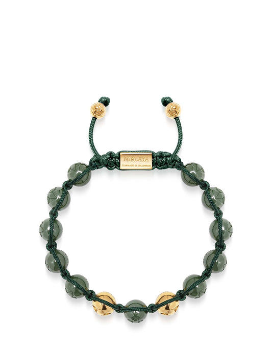 Men's Beaded Bracelet with Glossy Green Ceramic & Gold Beads
