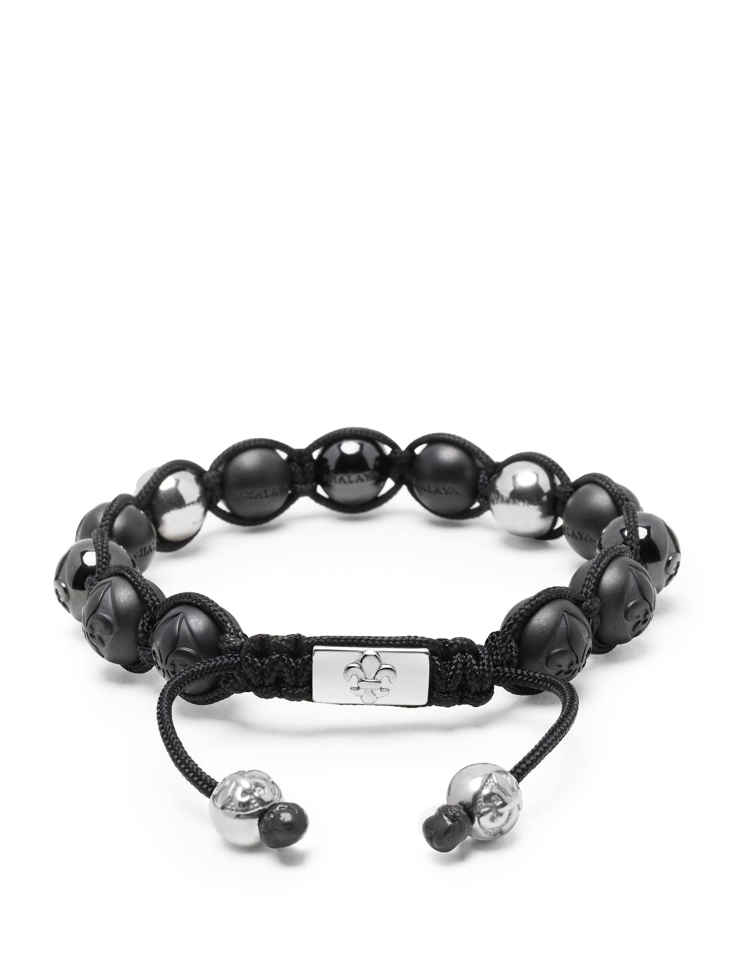 Men's Beaded Bracelet with Matte Black, Glossy Black Ceramic & Silver Beads