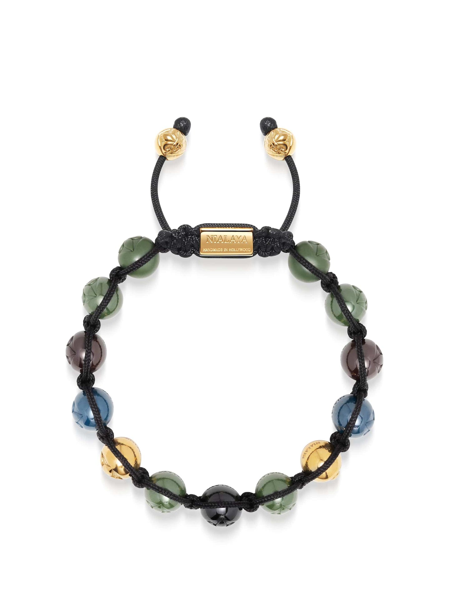 Men's Beaded Bracelet with Multicolored Ceramic & Gold Balls